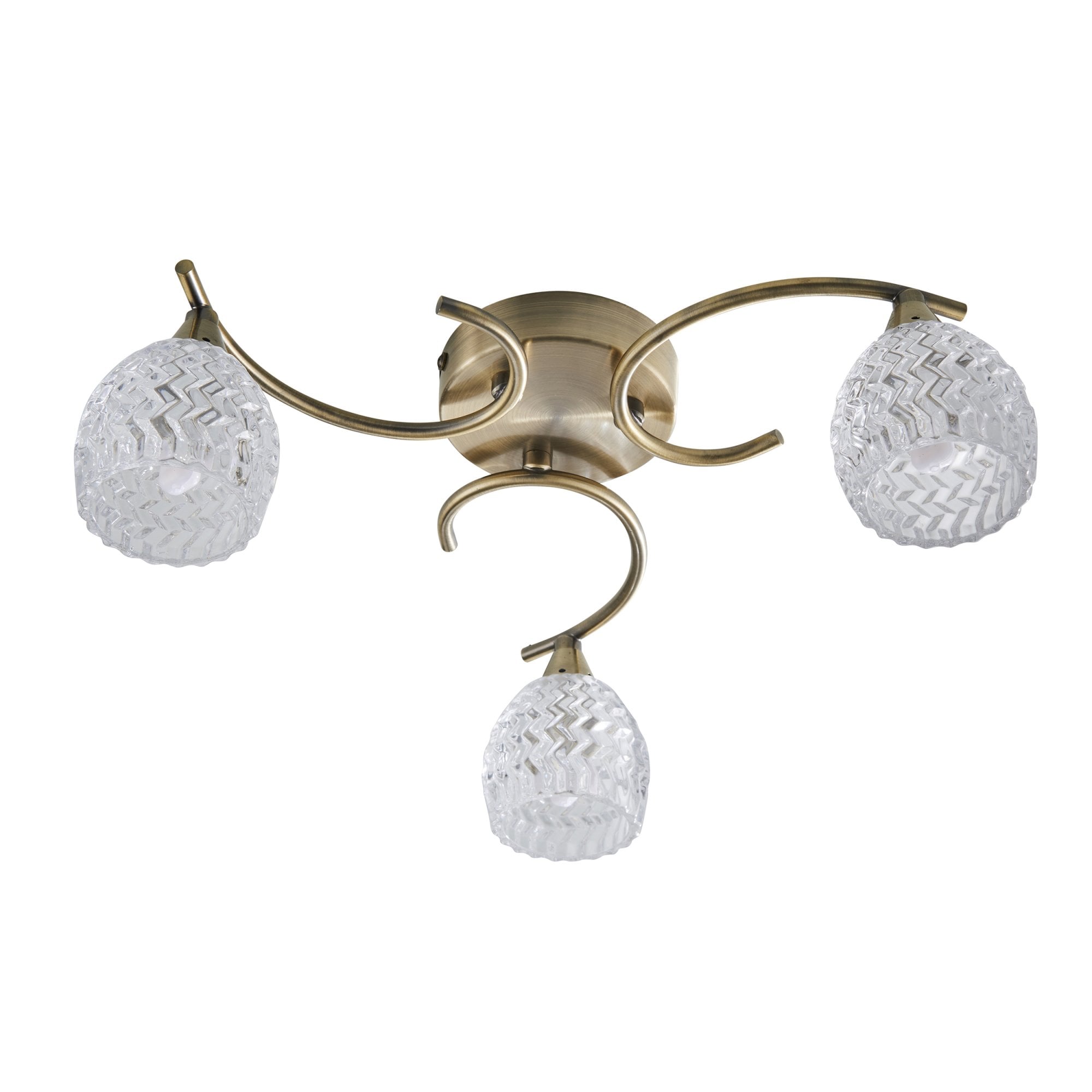 Endon Boyer 3 Light Semi Flush Fitting - Antique Brass Plate & Clear Glass
