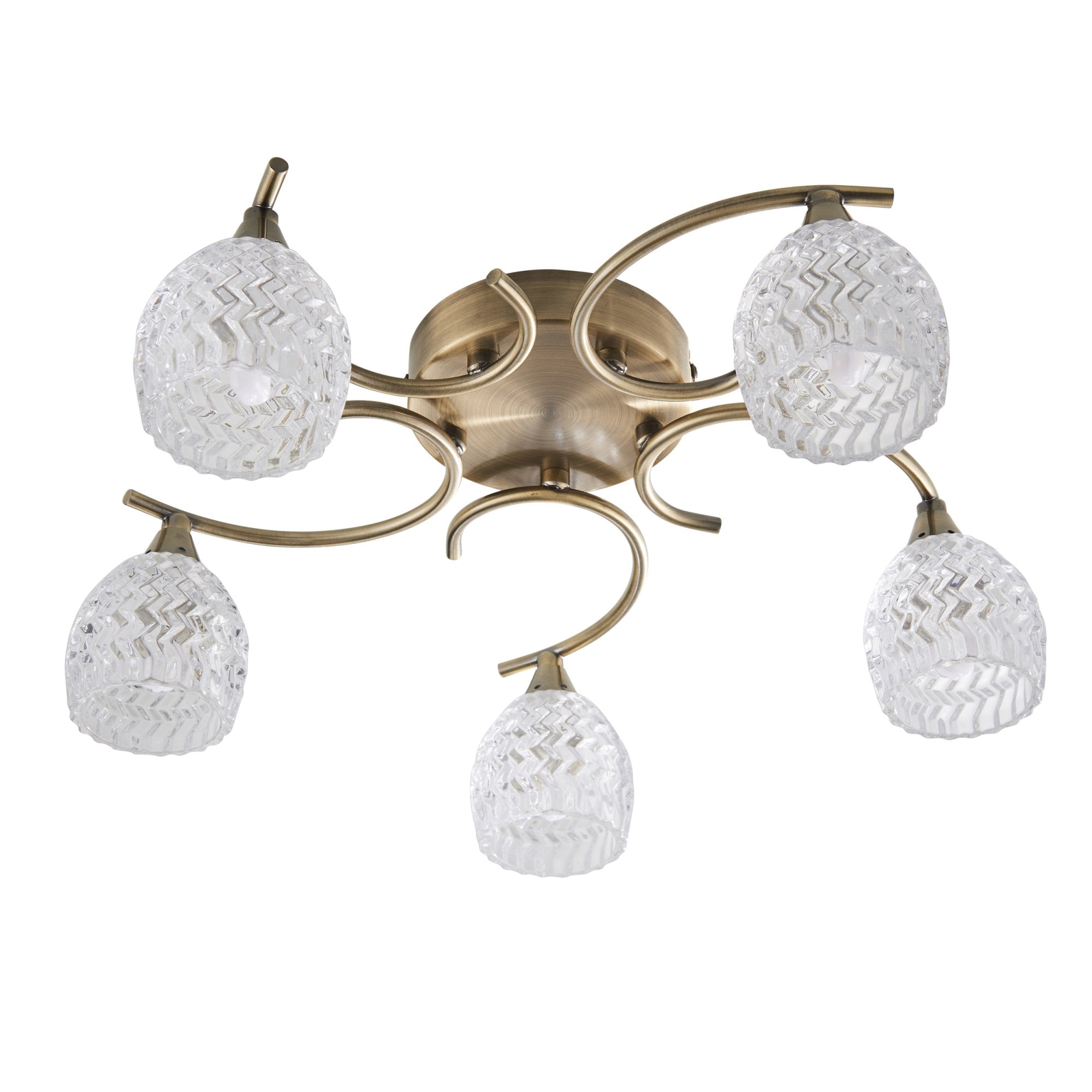 Endon Boyer 5 Light Semi Flush Fitting - Antique Brass Plate & Clear Glass