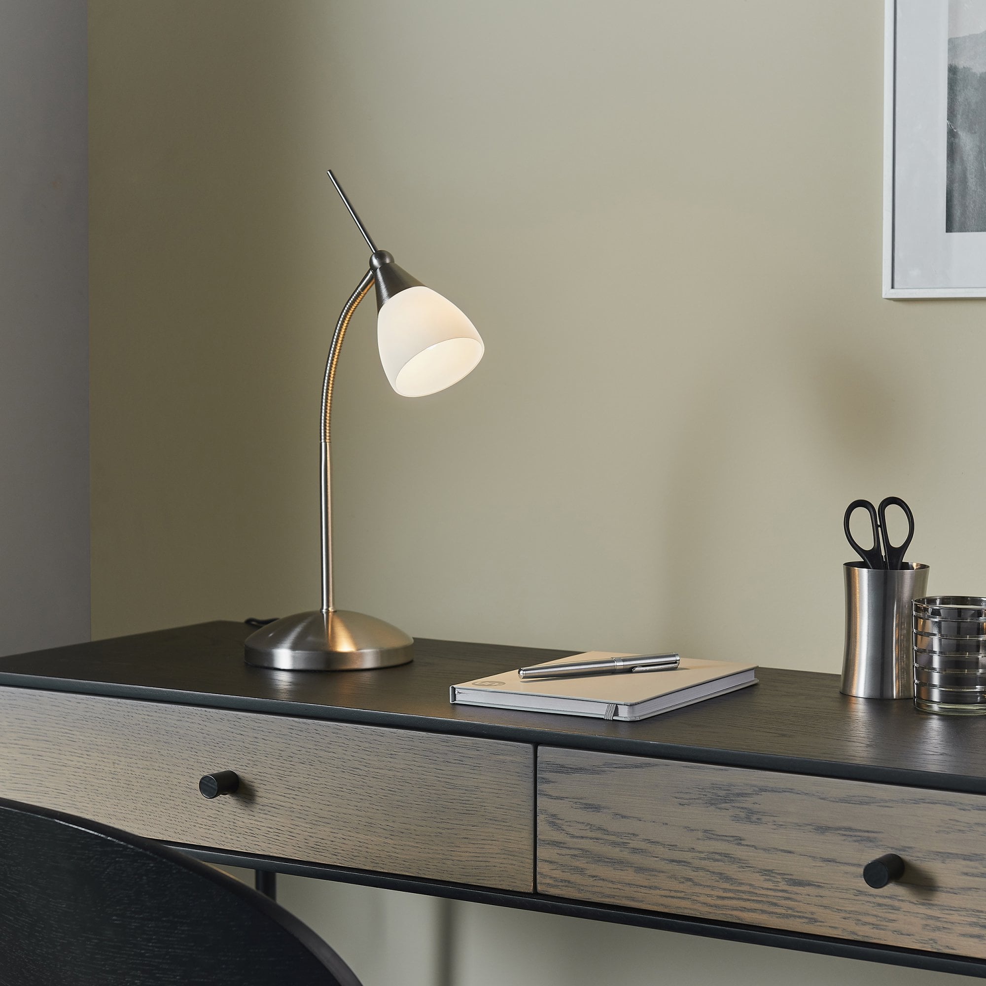 Endon Range Touch Task Table Lamp - Satin Chrome & White Glass