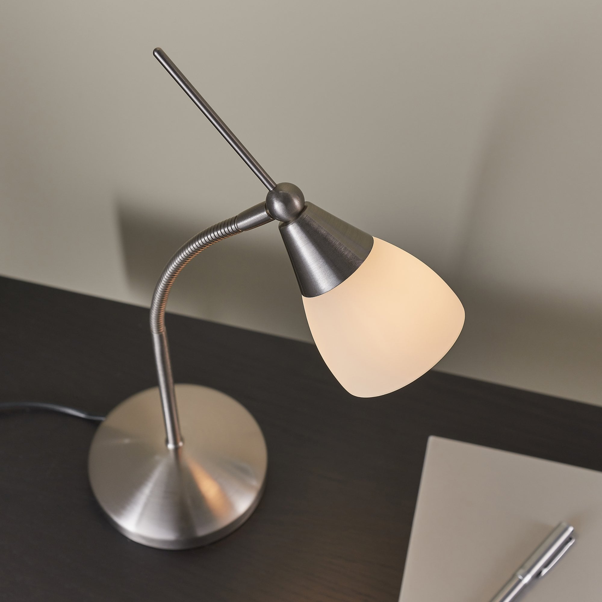 Endon Range Touch Task Table Lamp - Satin Chrome & White Glass