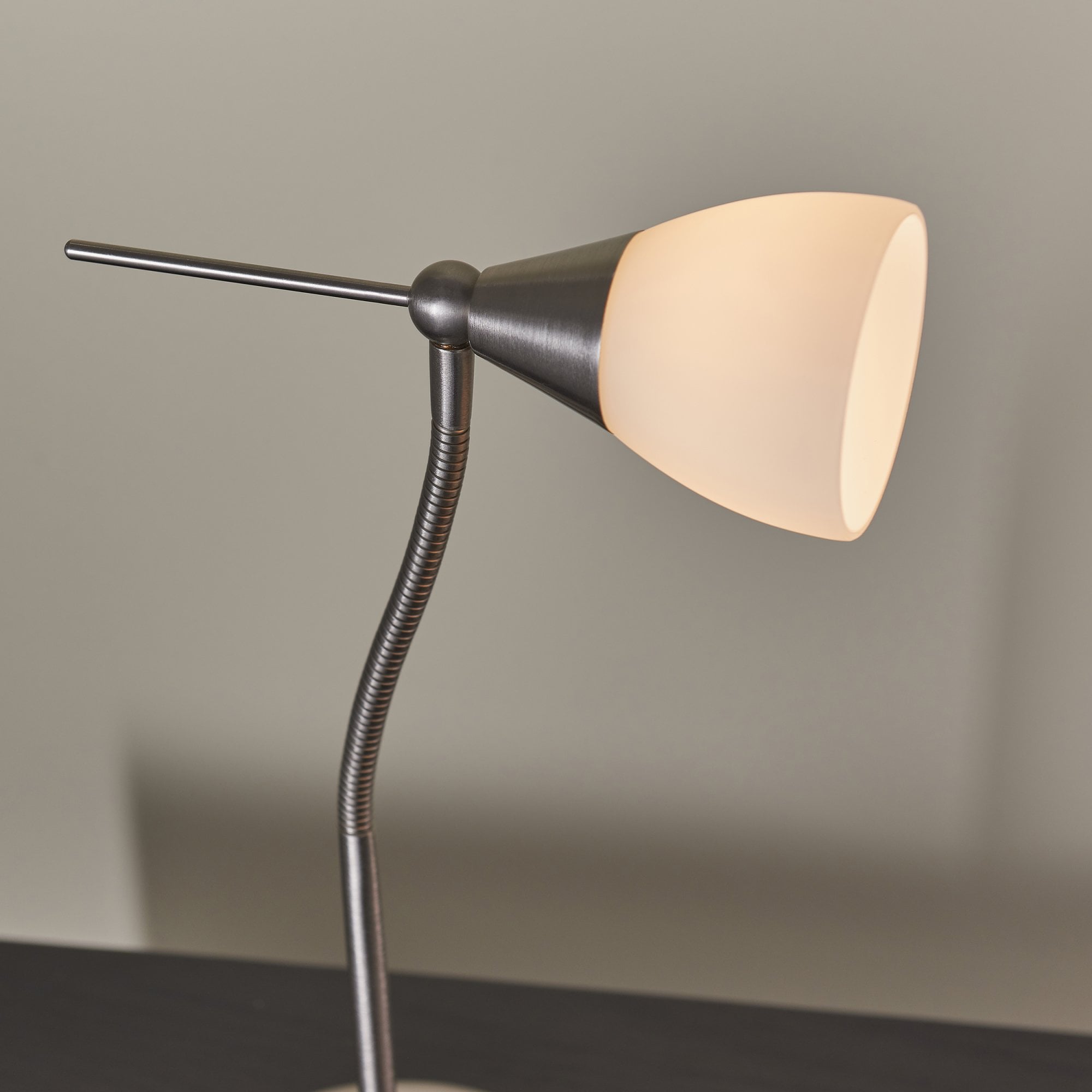 Endon Range Touch Task Table Lamp - Satin Chrome & White Glass