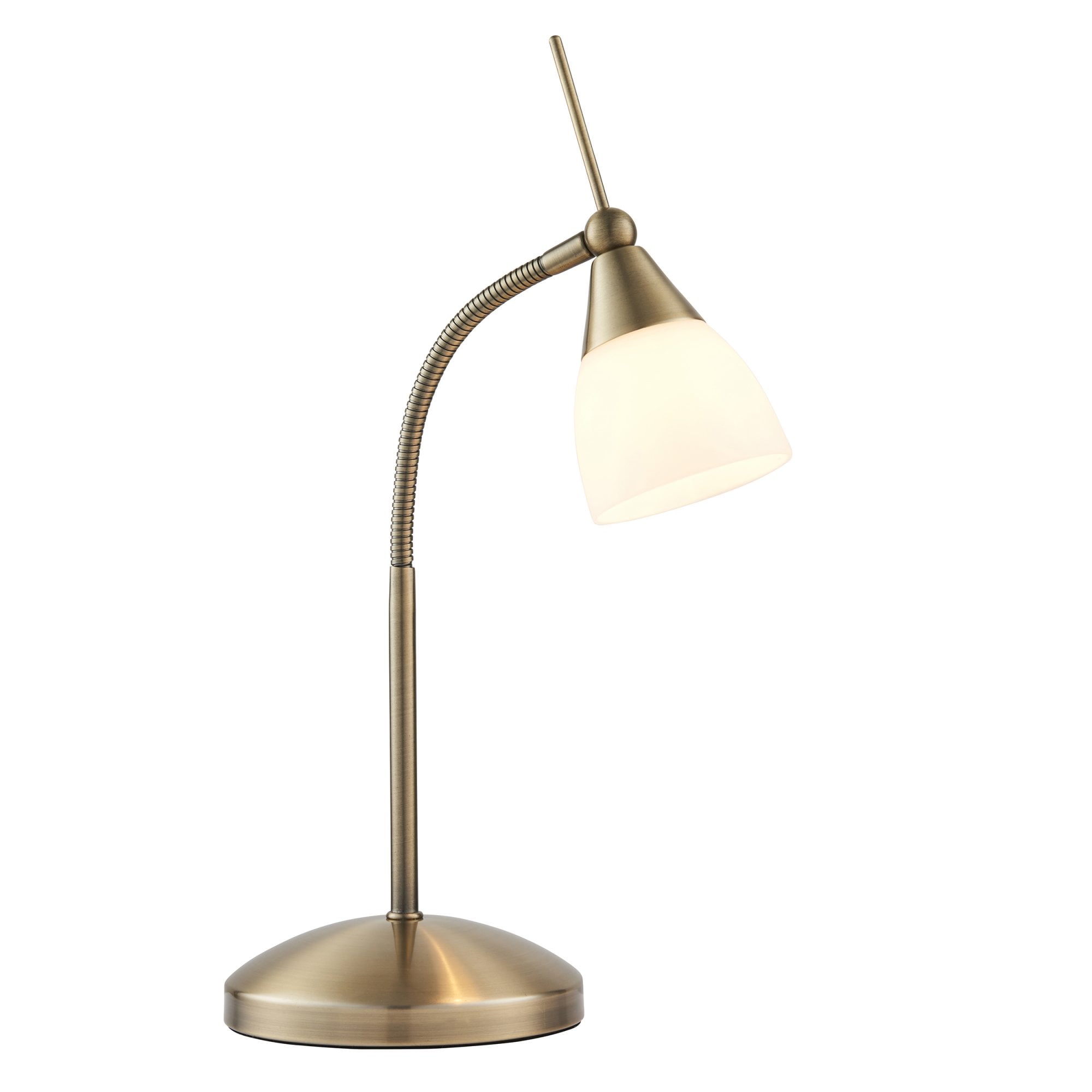 Endon Range Single Light Table Lamp - Antique Brass Plate & White Glass