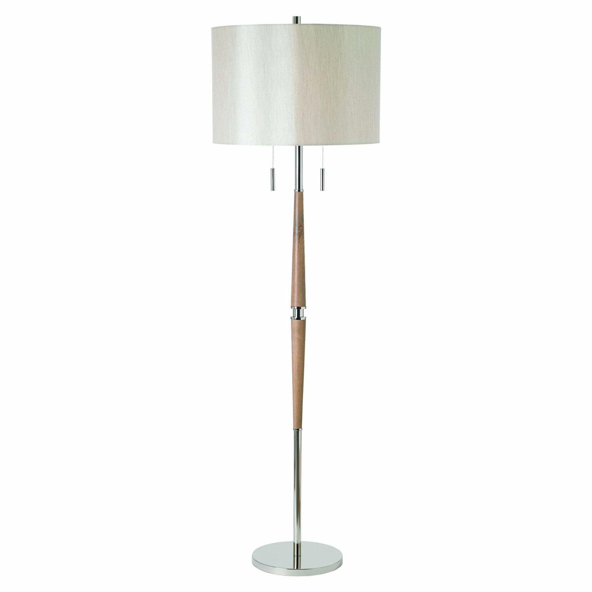 Endon Altesse 2 Light Floor Lamp - Neutral Wood & Oatmeal Fabric