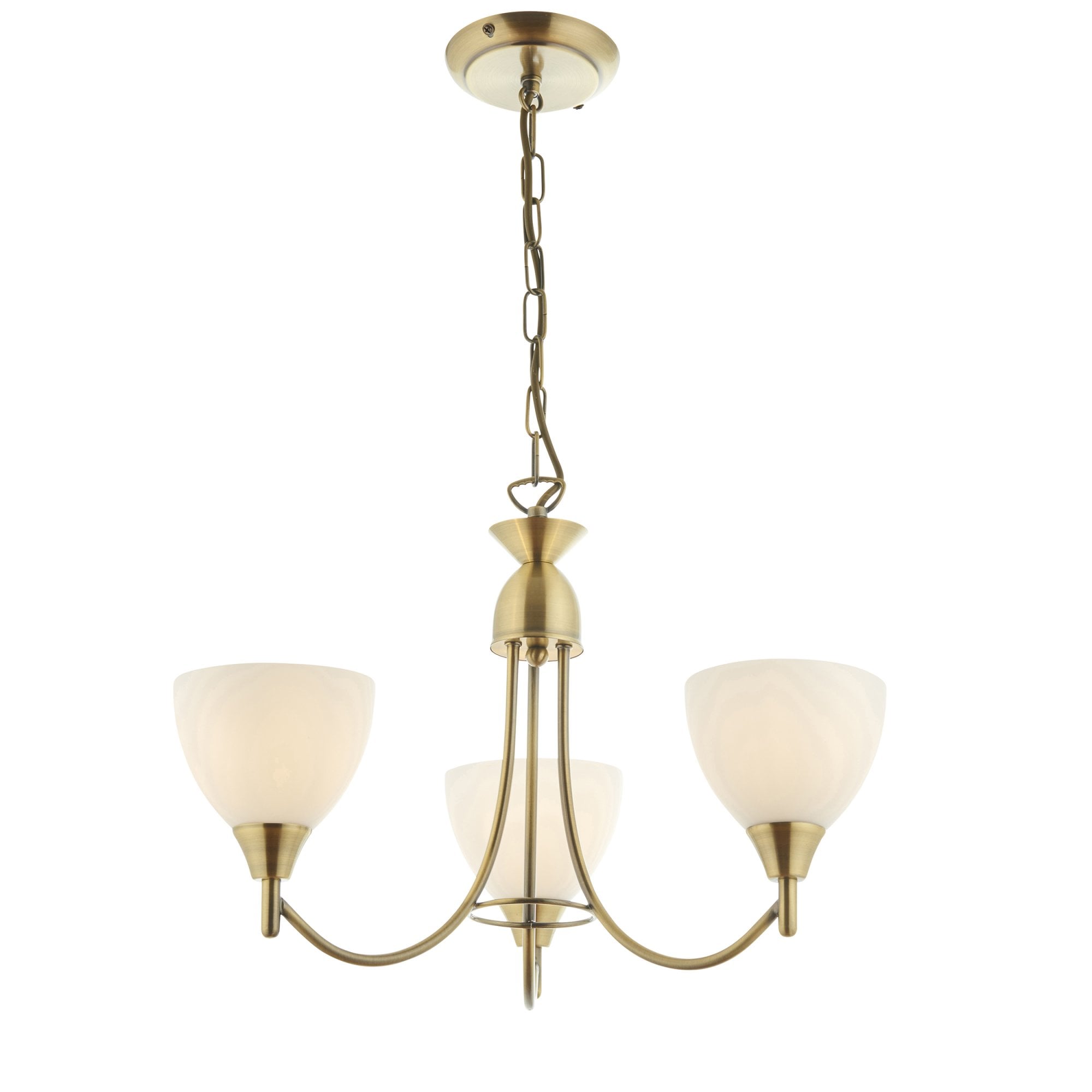 Endon Alton 3 Light Pendant - Antique Brass & Matt Opal Glass