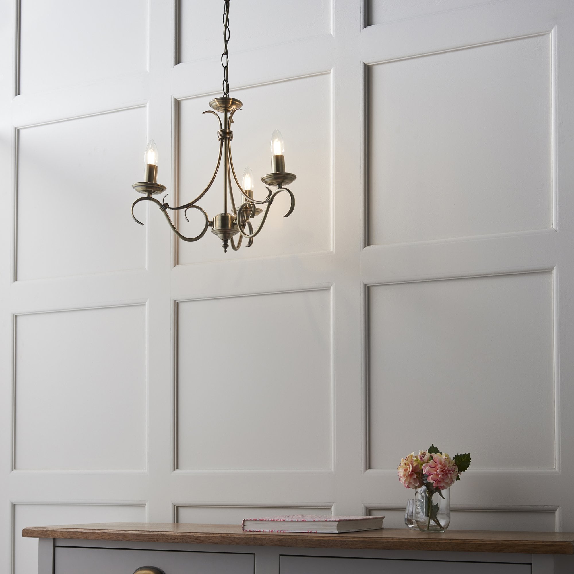 Endon Bernice 3 Light Pendant - Antique Brass Plate