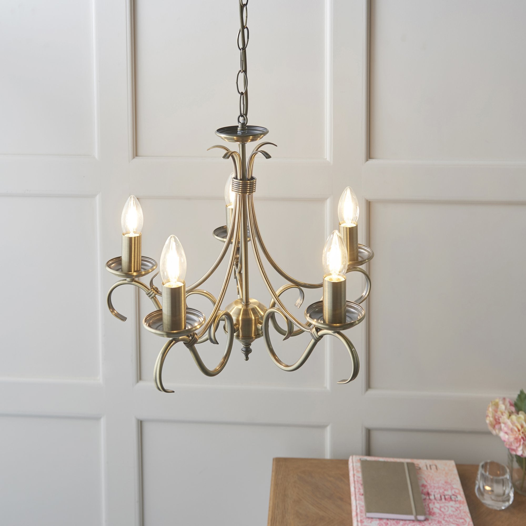 Endon Bernice 5 Light Pendant - Antique Brass Plate