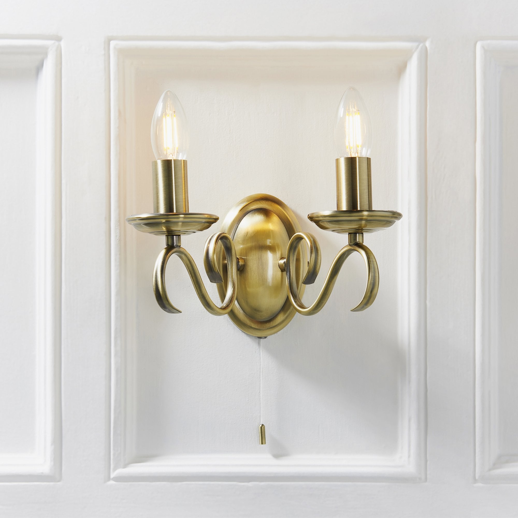 Endon Bernice 2 Light Wall Light - Antique Brass Plate