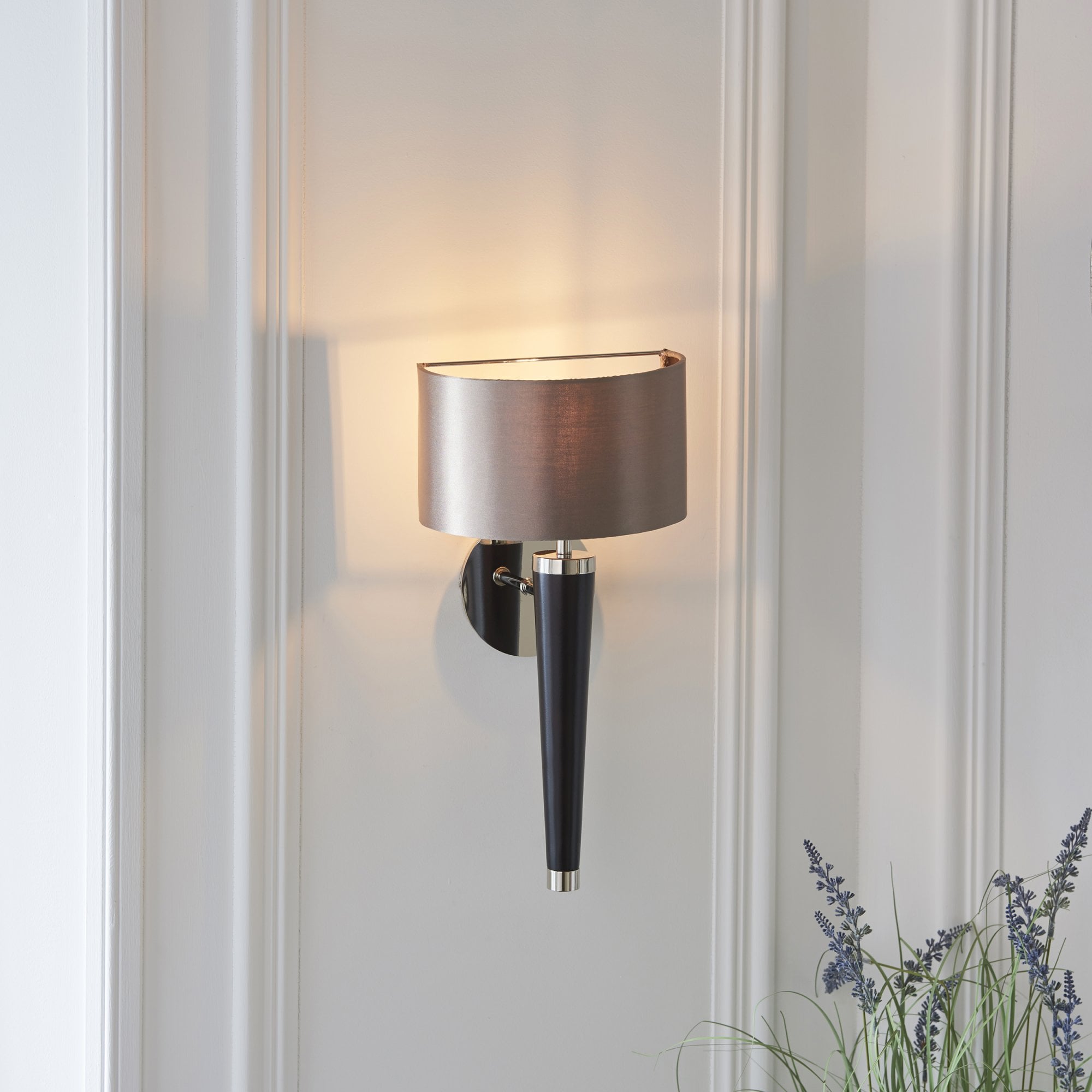 Endon Corvina Single Light Wall Light - Dark Wood & Mink Fabric