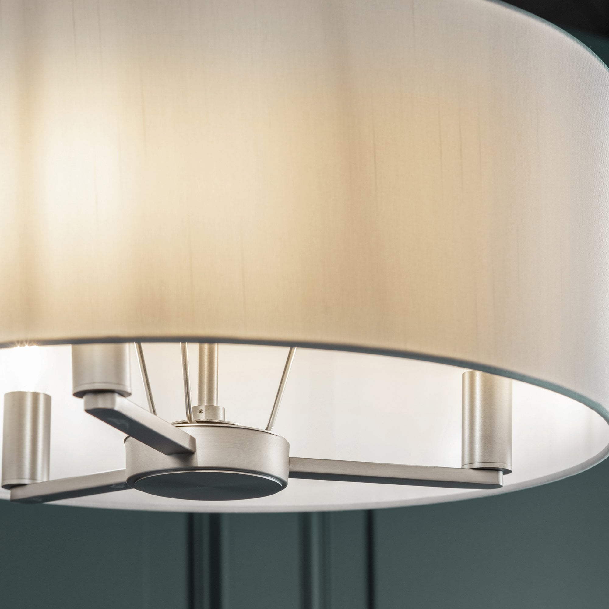 Endon Daley 3 Light Pendant - Matt Nickel & Vintage White Faux Silk