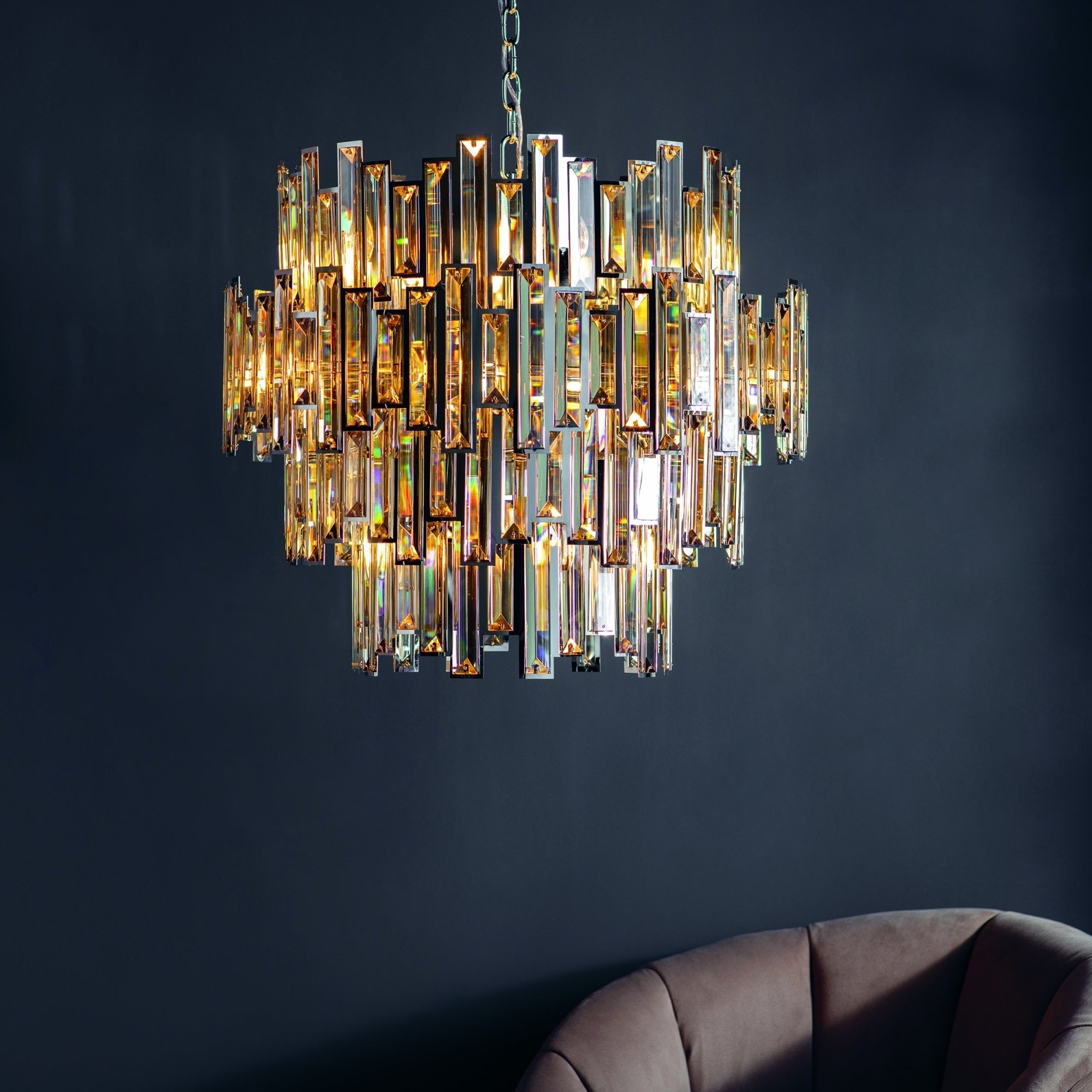 Endon Viviana 15 Light Pendant - Chrome Plate & Champagne Crystal