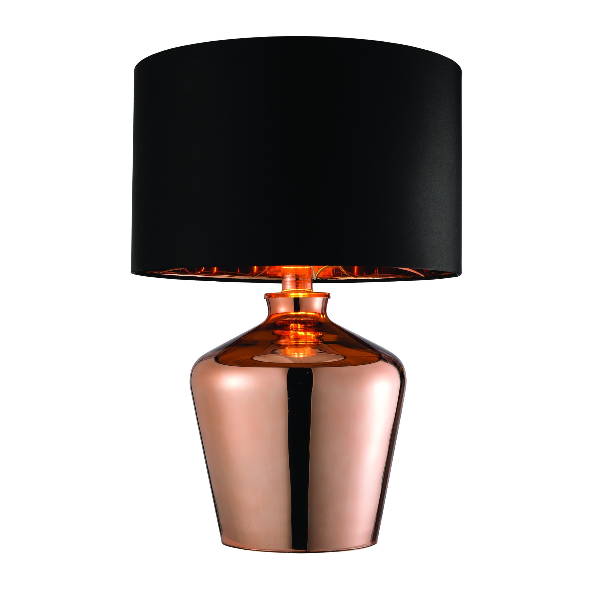 Endon Waldorf Single Light Table Lamp - Copper Glass & Black Fabric