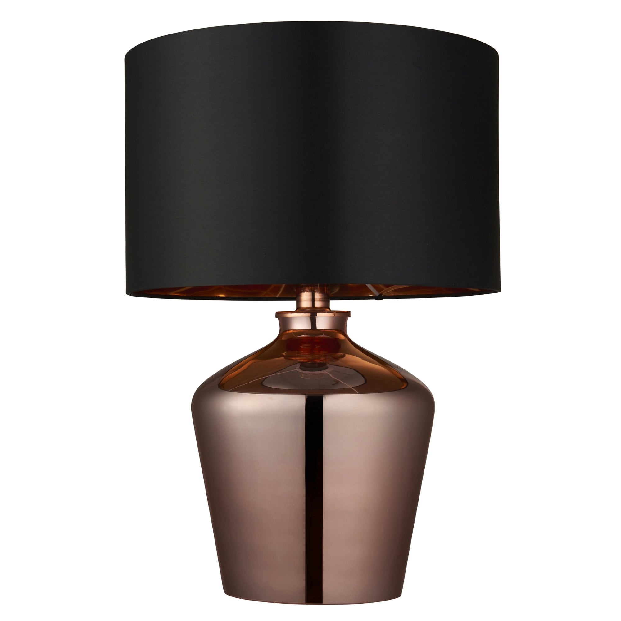 Endon Waldorf Single Light Table Lamp - Copper Glass & Black Fabric