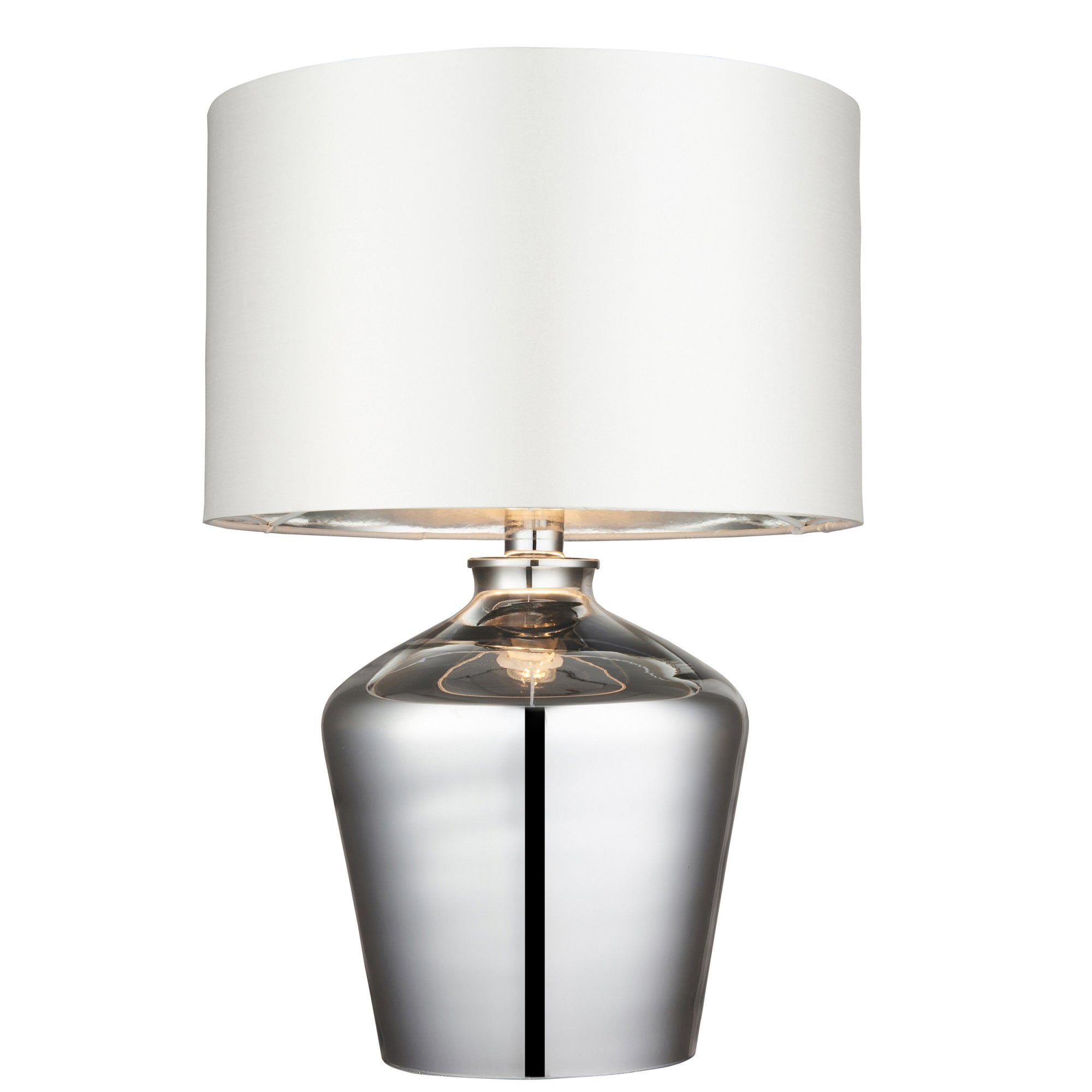 Endon Waldorf Single Light Table Lamp - Chrome Glass & Ivory Fabric