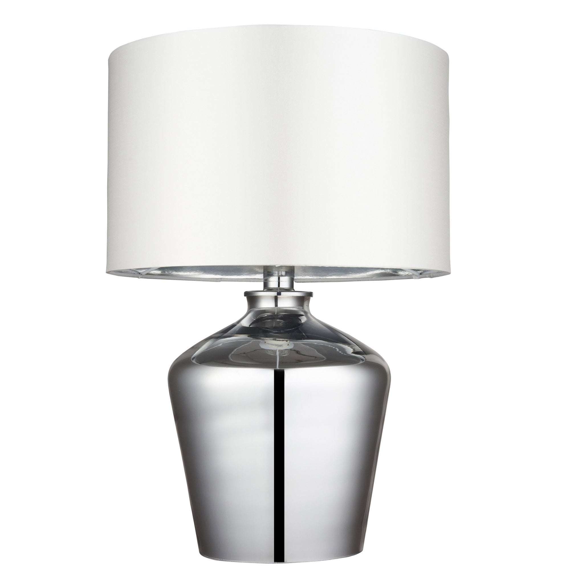 Endon Waldorf Single Light Table Lamp - Chrome Glass & Ivory Fabric