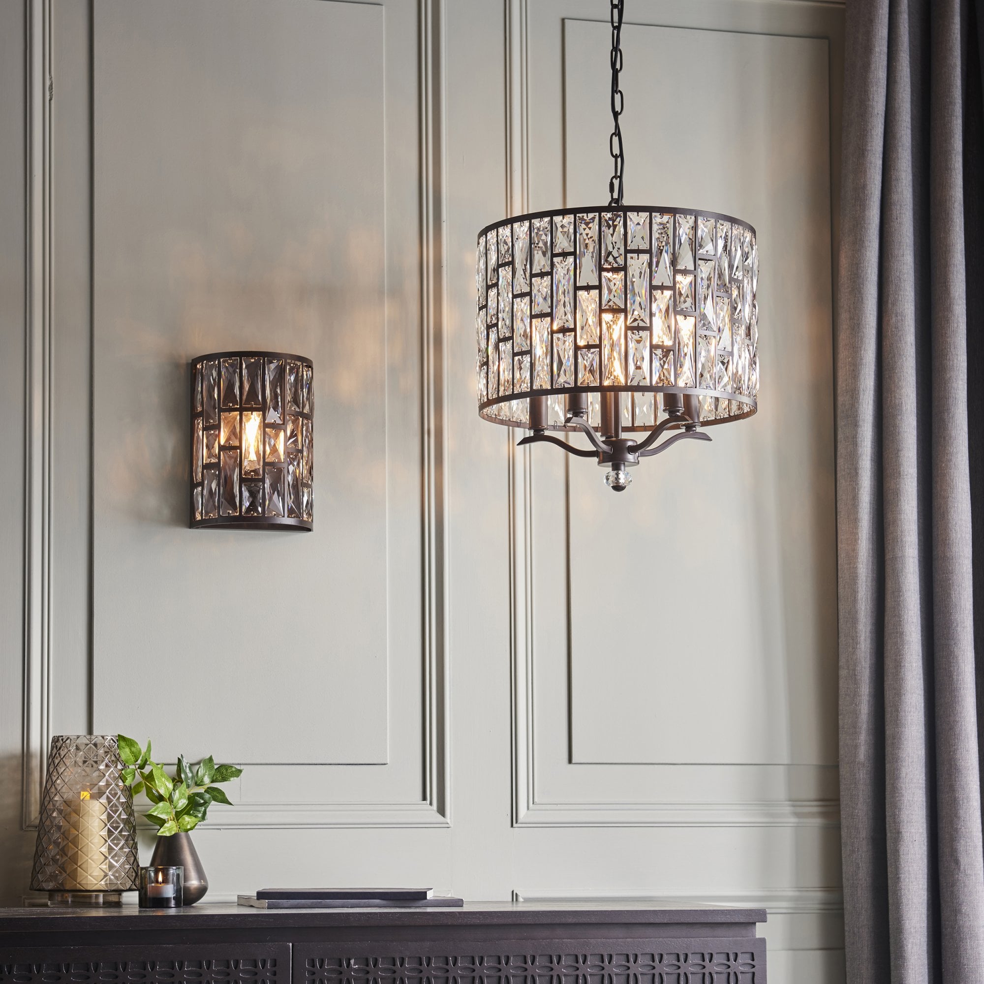 Endon Belle Single Wall Light - Dark Bronze & Clear Crystal Glass