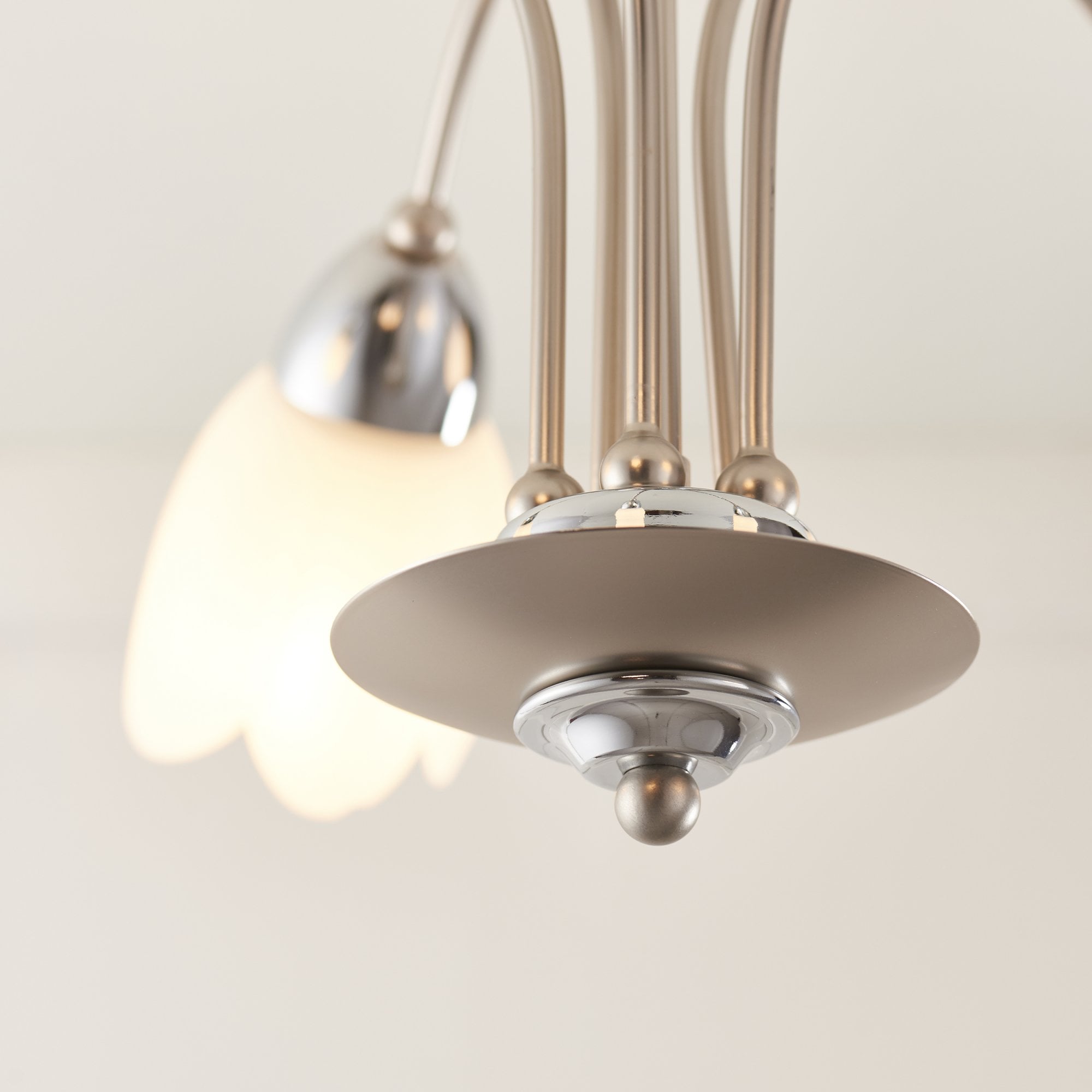 Endon Petal 5 Light Semi Flush Fitting - Satin Chrome Plate & Matt Opal Glass
