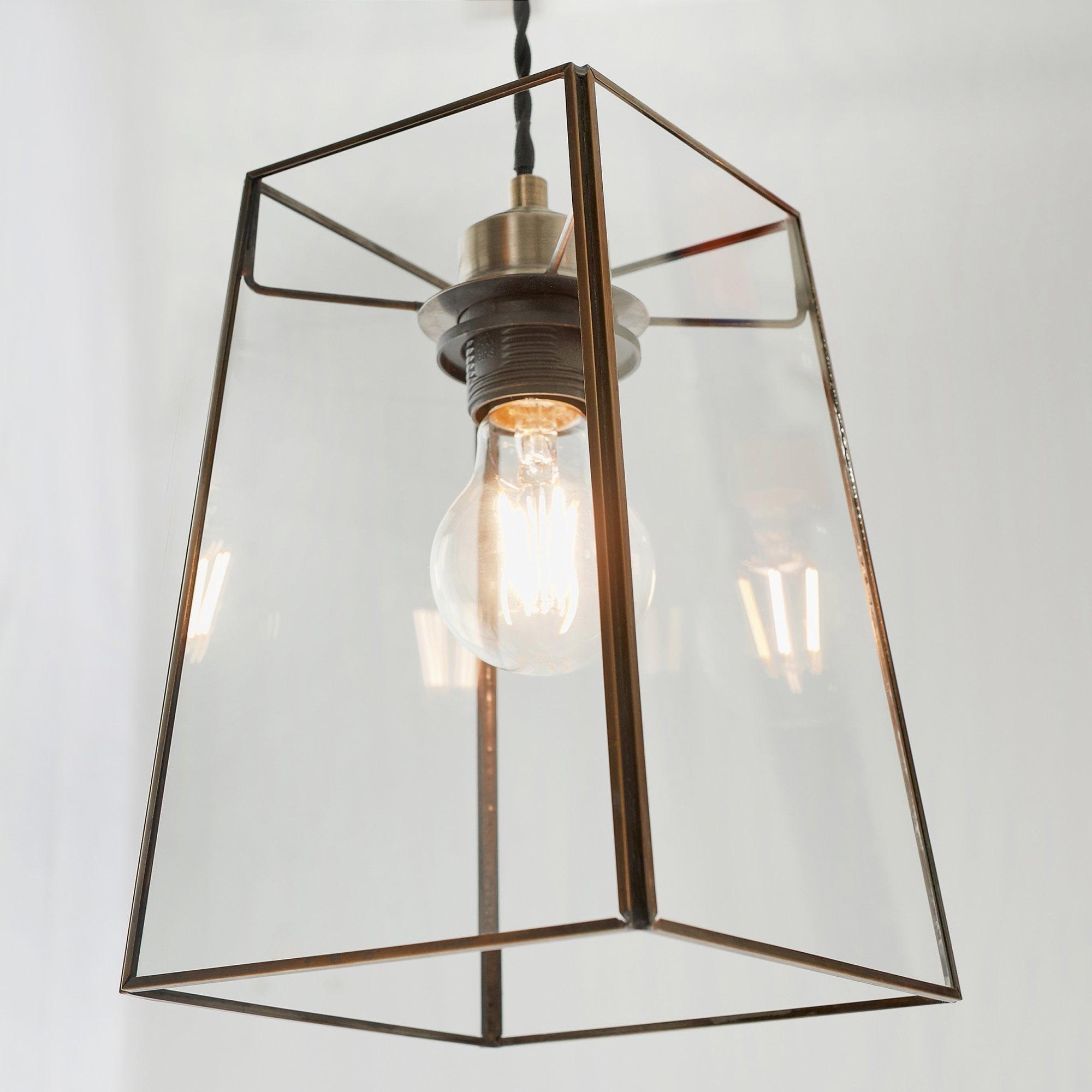 Endon Beaumont Single Light Pendant Shade - Clear Glass & Antique Brass Plate 15.5cm - Shade Only