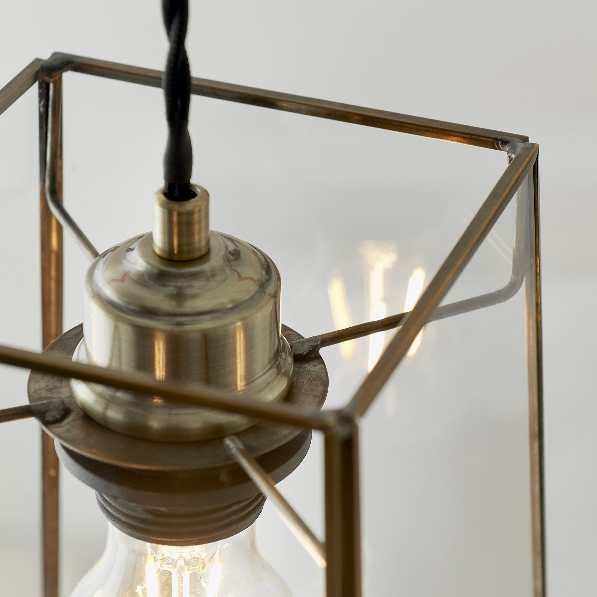 Endon Beaumont Single Light Pendant Shade - Clear Glass & Antique Brass Plate 15.5cm - Shade Only