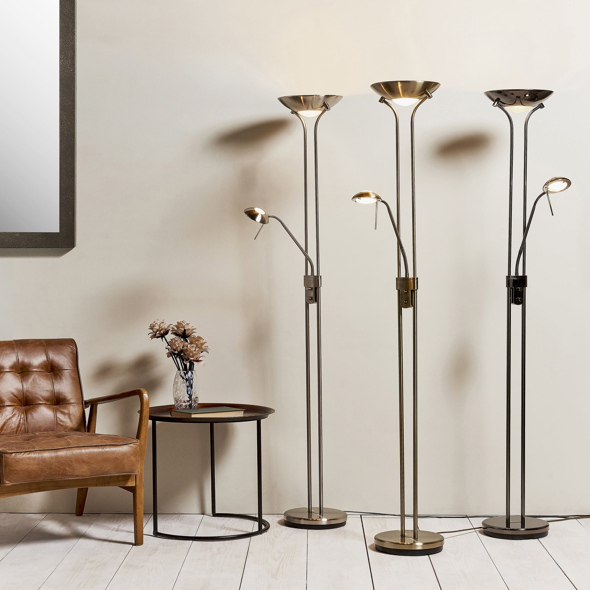 Endon Rome Single Light Floor Lamp - Satin Chrome Plate & Opal Glass