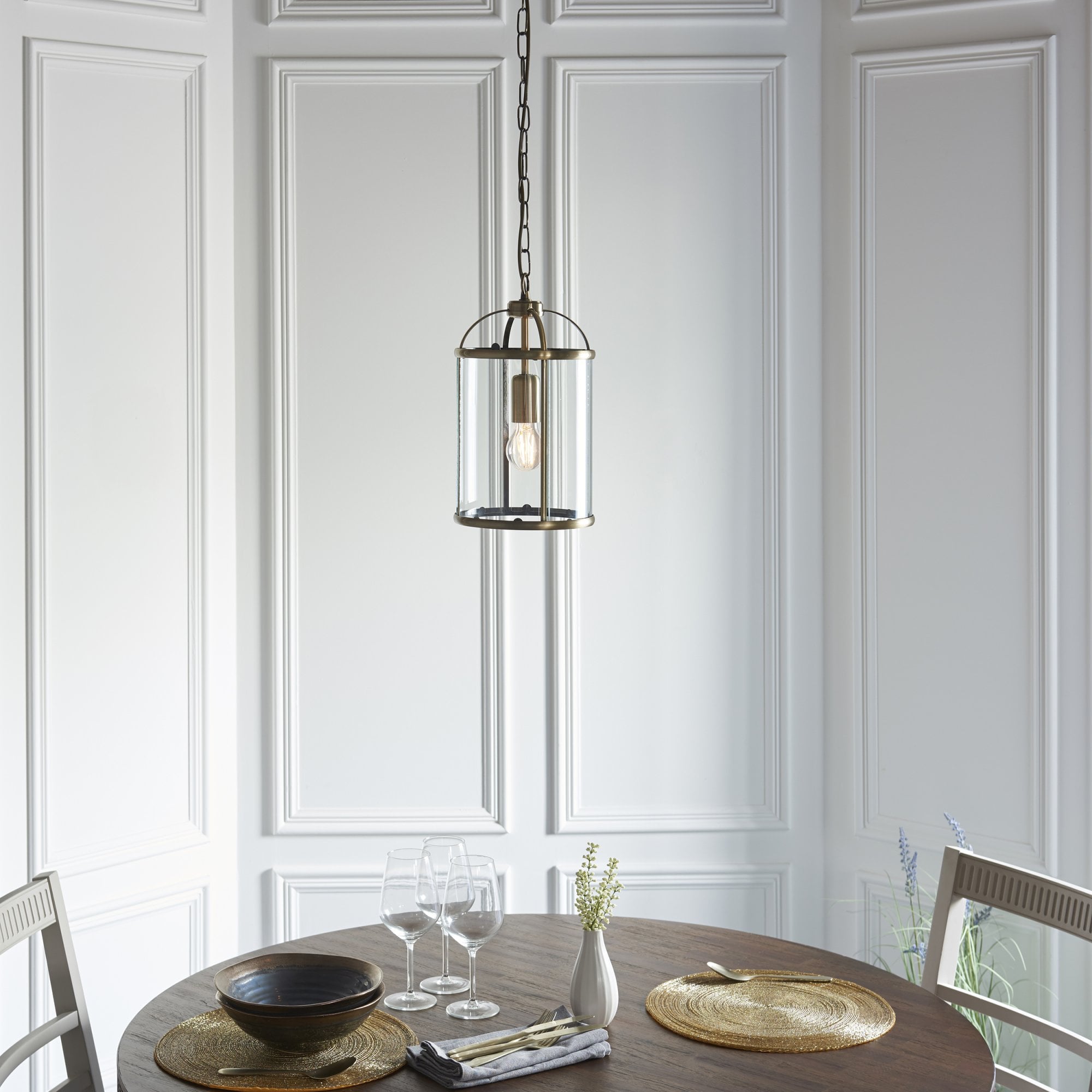 Endon Lambeth Single Light Pendant - Antique Brass Plate & Clear Glass