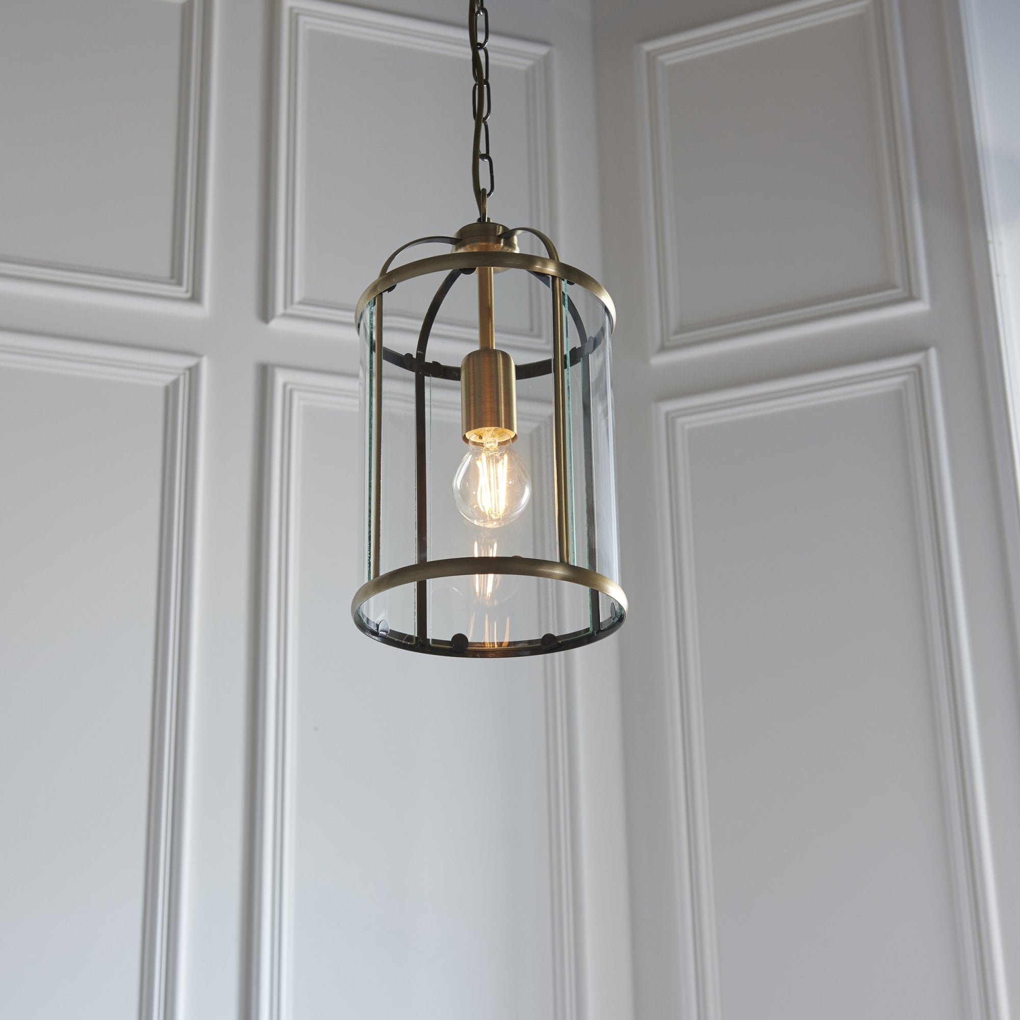 Endon Lambeth Single Light Pendant - Antique Brass Plate & Clear Glass