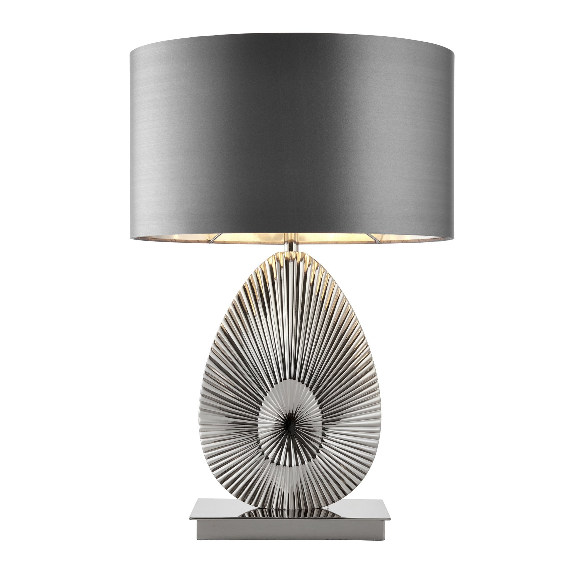 Endon Simeto Single Light Table Lamp - Polished Nickel Plate & Grey & Silver Fabric