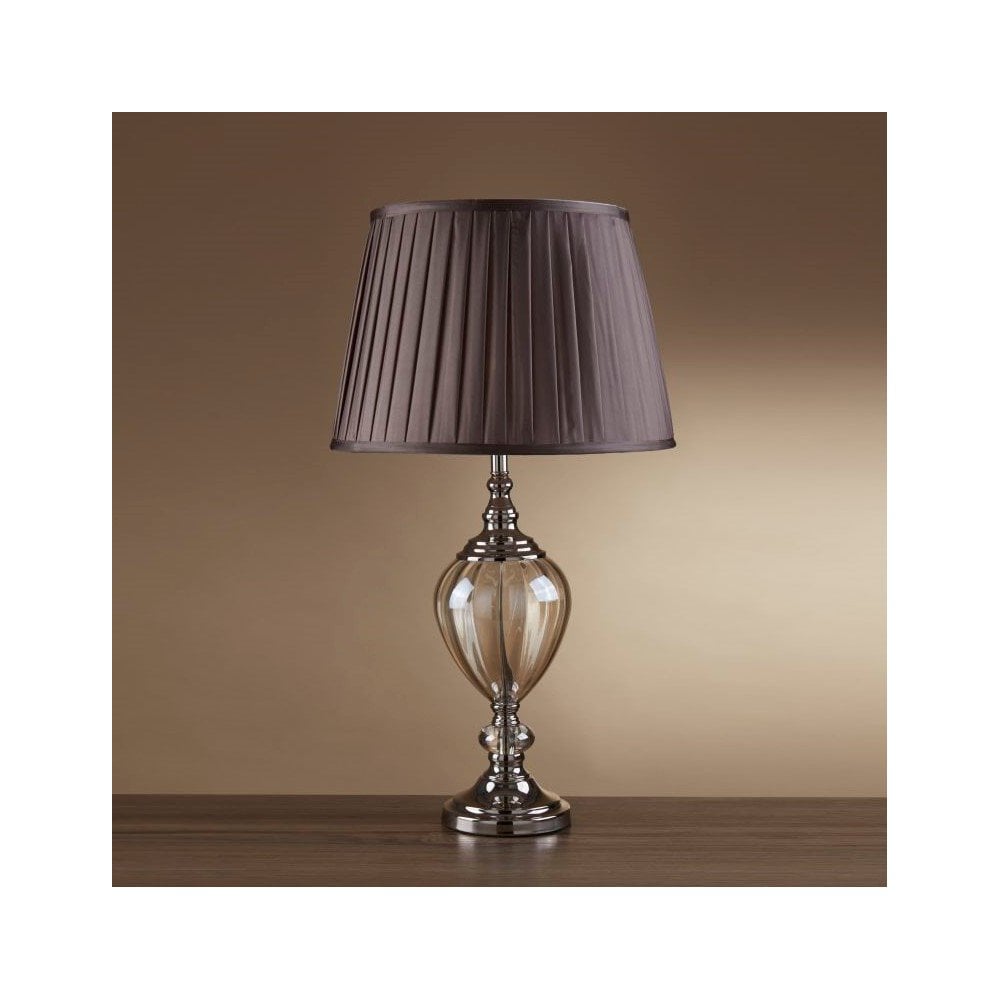 Searchlight Gill Table Lamp Amber Glass - Brown Pleated Tapered Shade