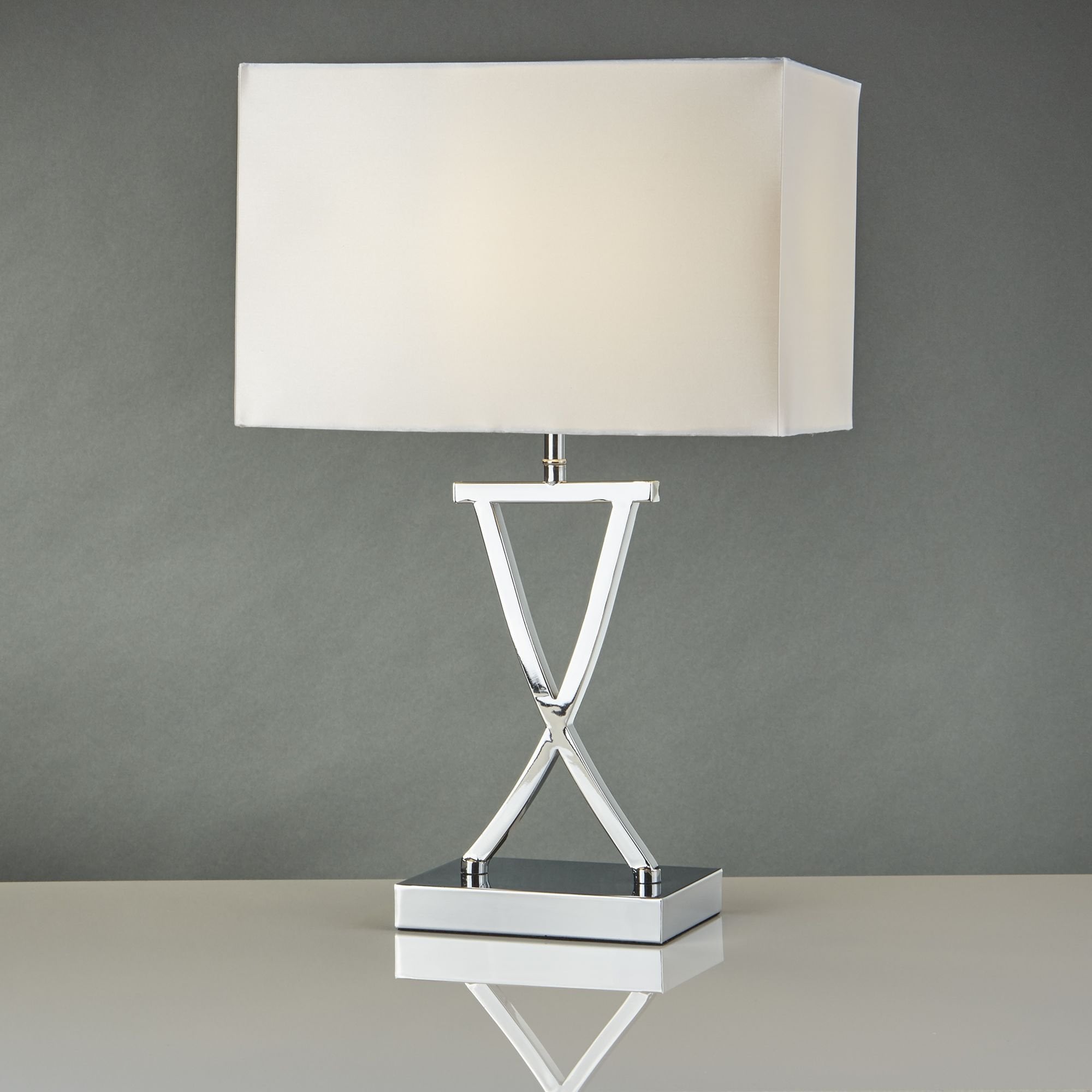 Searchlight Carolina Table Lamp, Chrome, White Rectangle Shade