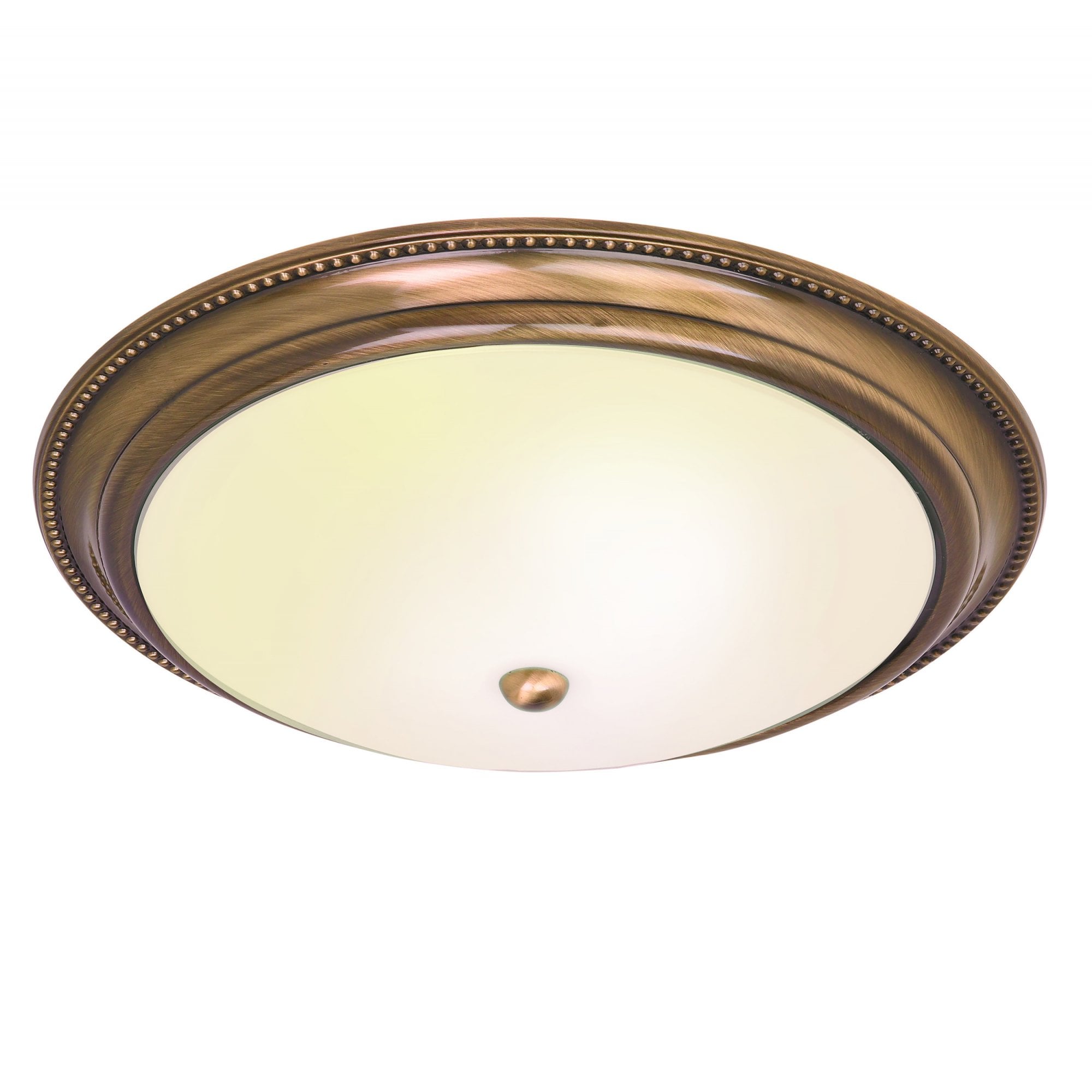 Endon Atlas 2 Light Flush Fitting - Antique Brass Plate & Frosted Glass