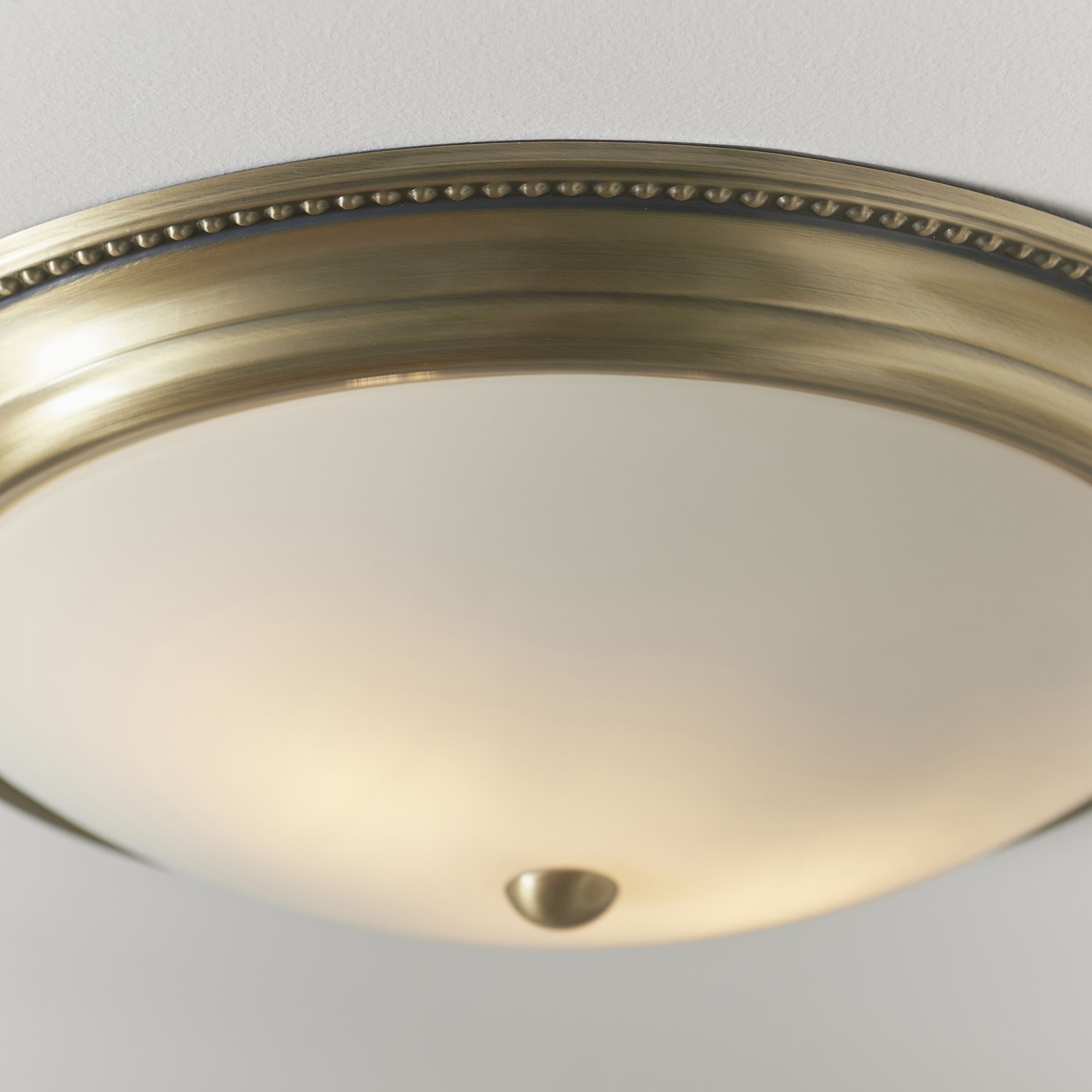 Endon Atlas 2 Light Flush Fitting - Antique Brass Plate & Frosted Glass