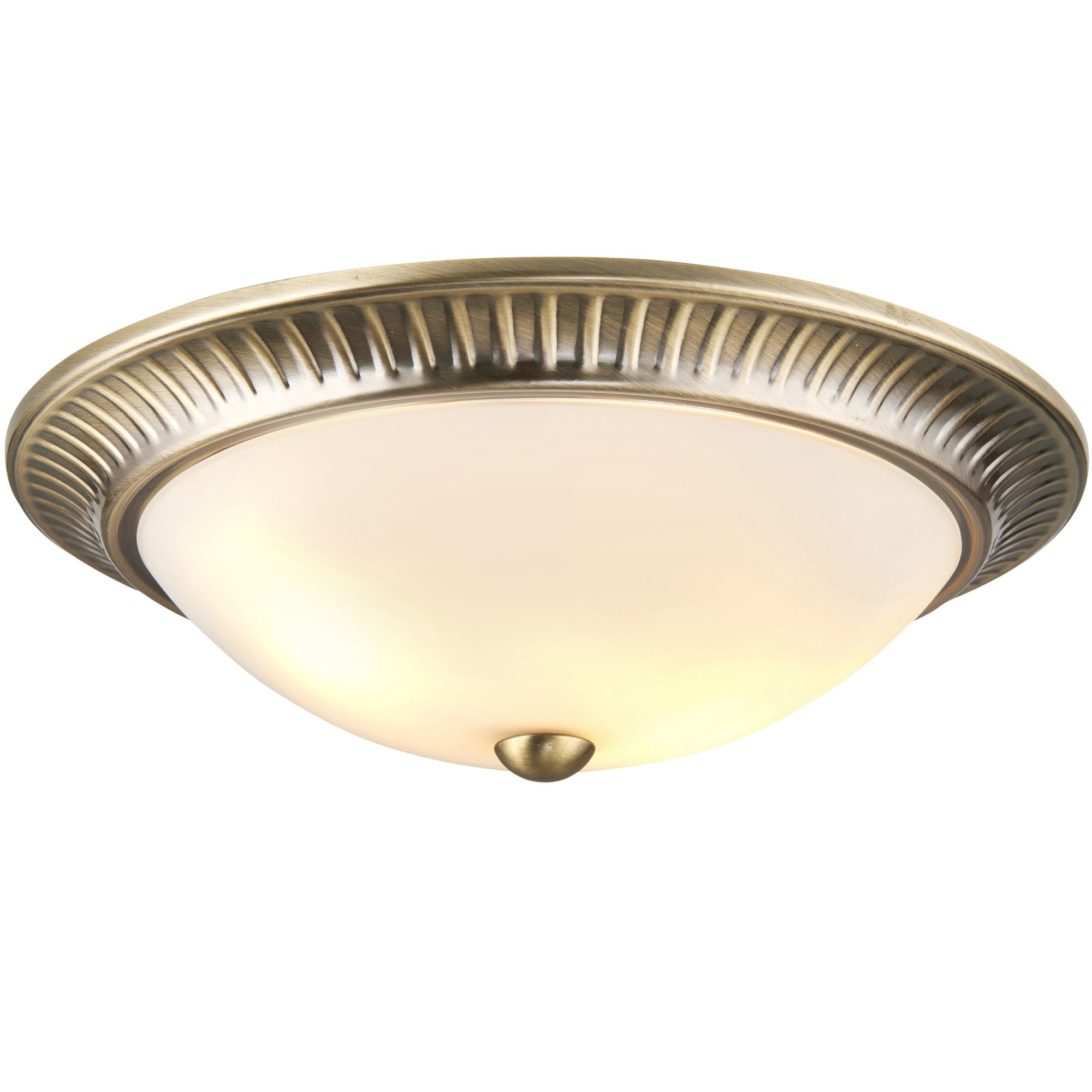 Endon Brahm 2 Light Flush Fitting - Antique Brass Plate & Frosted Glass