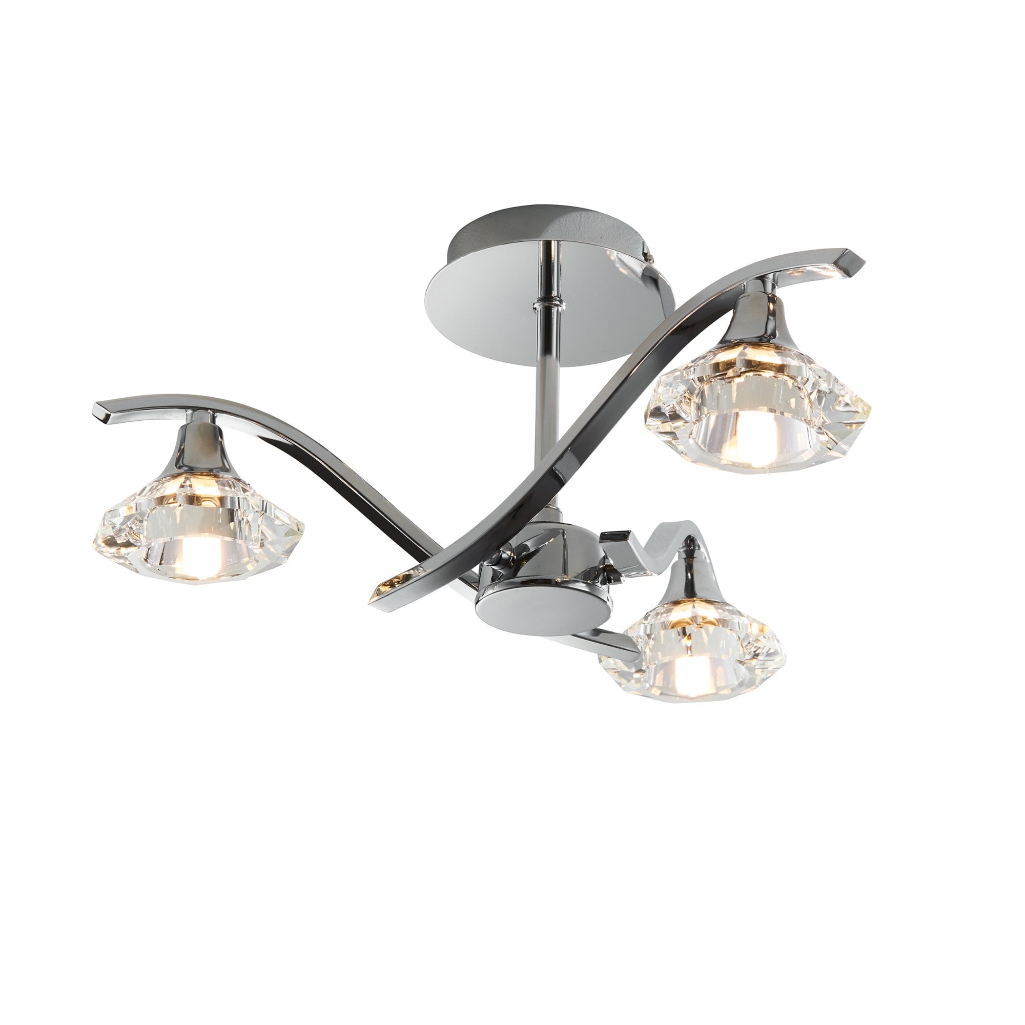 Endon Langella 3 Light Semi Flush Fitting  - Chrome Plate & Clear Crystal