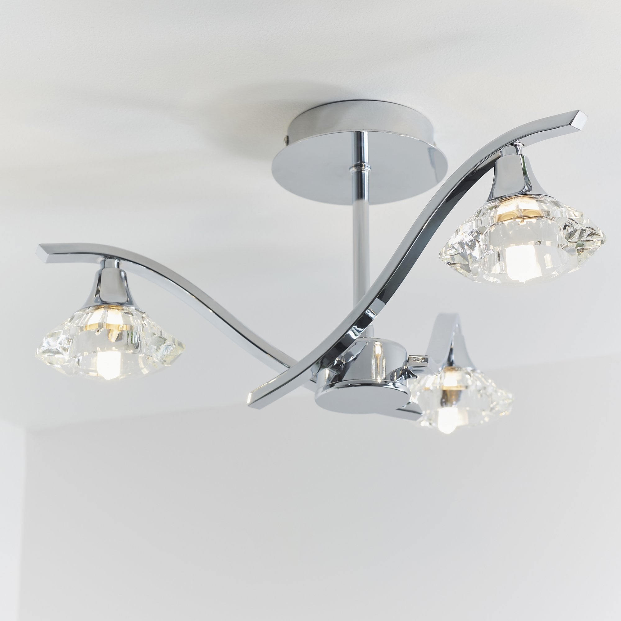 Endon Langella 3 Light Semi Flush Fitting  - Chrome Plate & Clear Crystal
