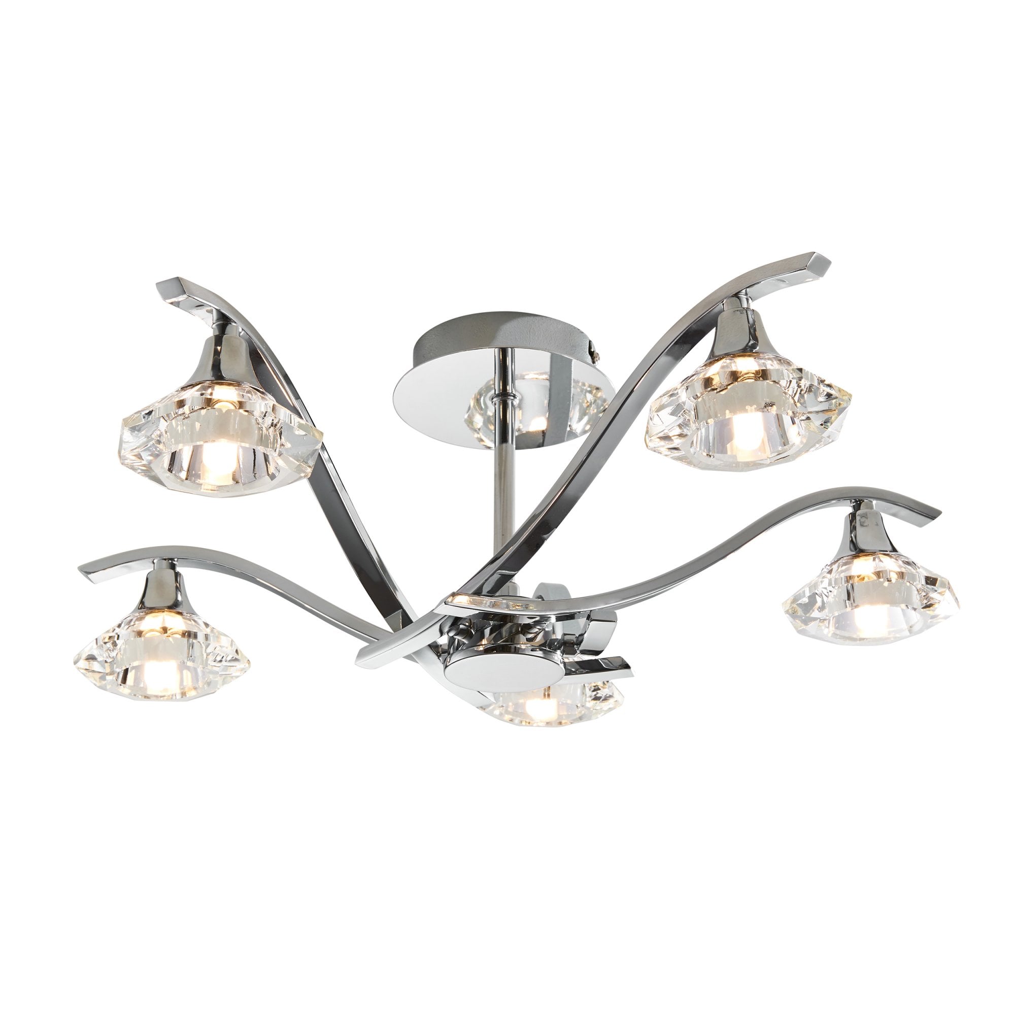Endon Langella 5 Light Semi Flush Fitting  - Chrome Plate & Clear Crystal