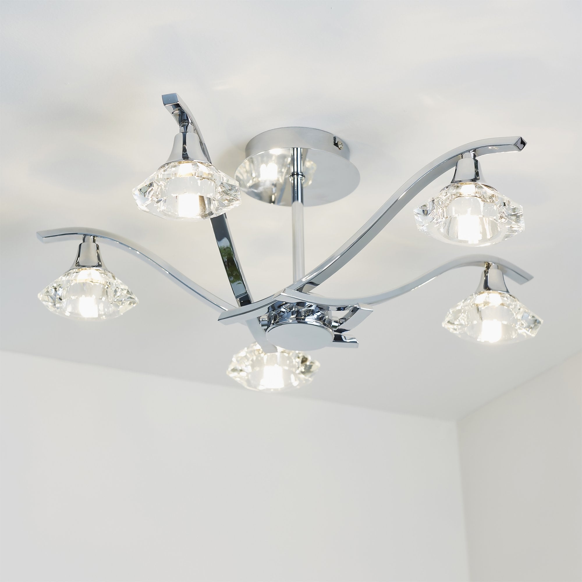 Endon Langella 5 Light Semi Flush Fitting  - Chrome Plate & Clear Crystal