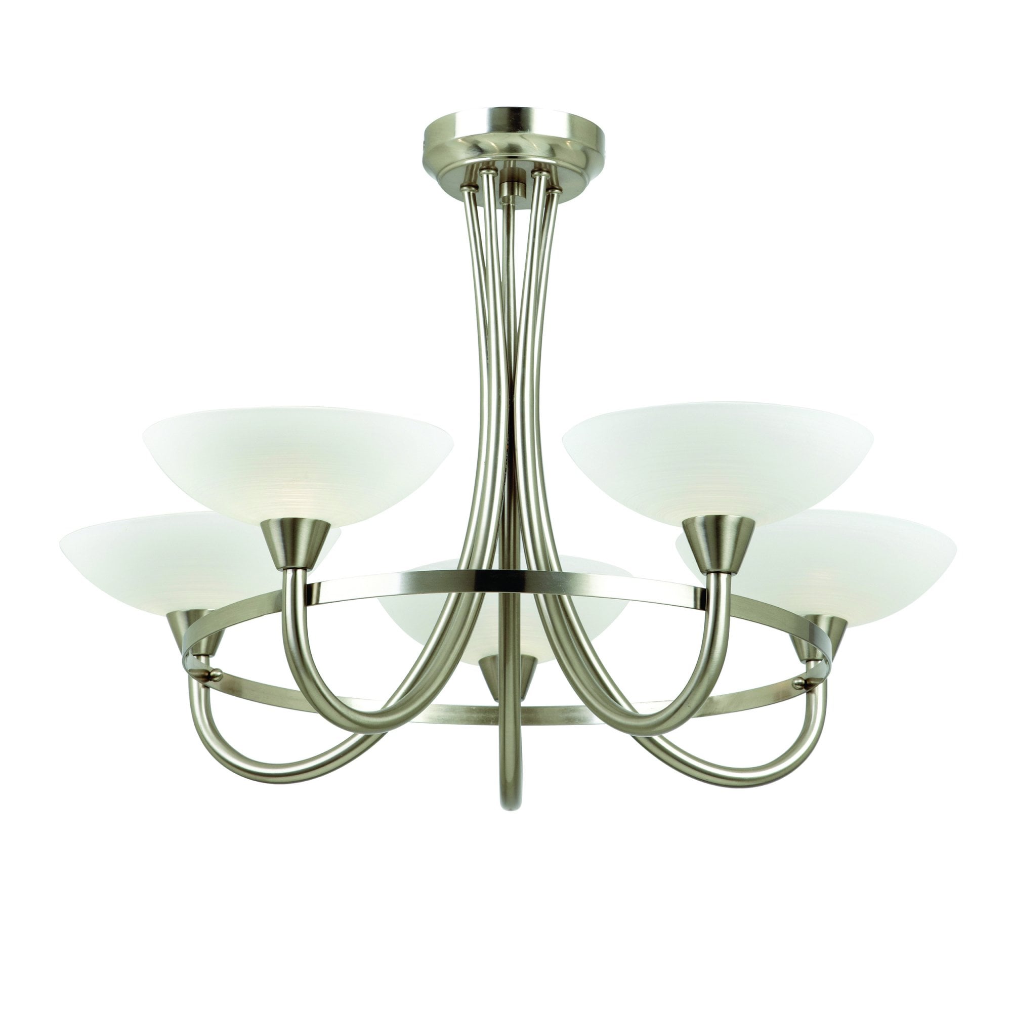 Endon Cagney 5 Light Semi Flush Fitting - Satin Chrome Plate & White Glass