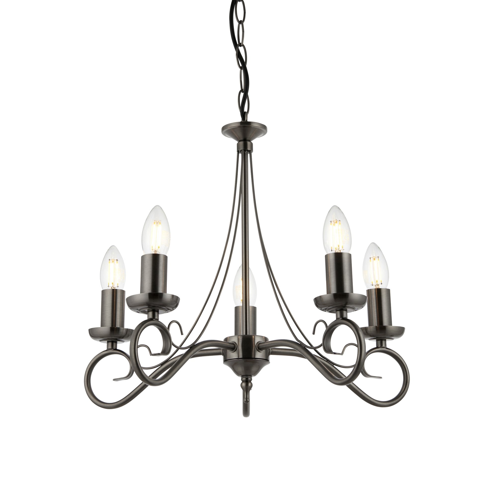Endon Trafford 5 Light Pendant - Antique Silver Effect Plate