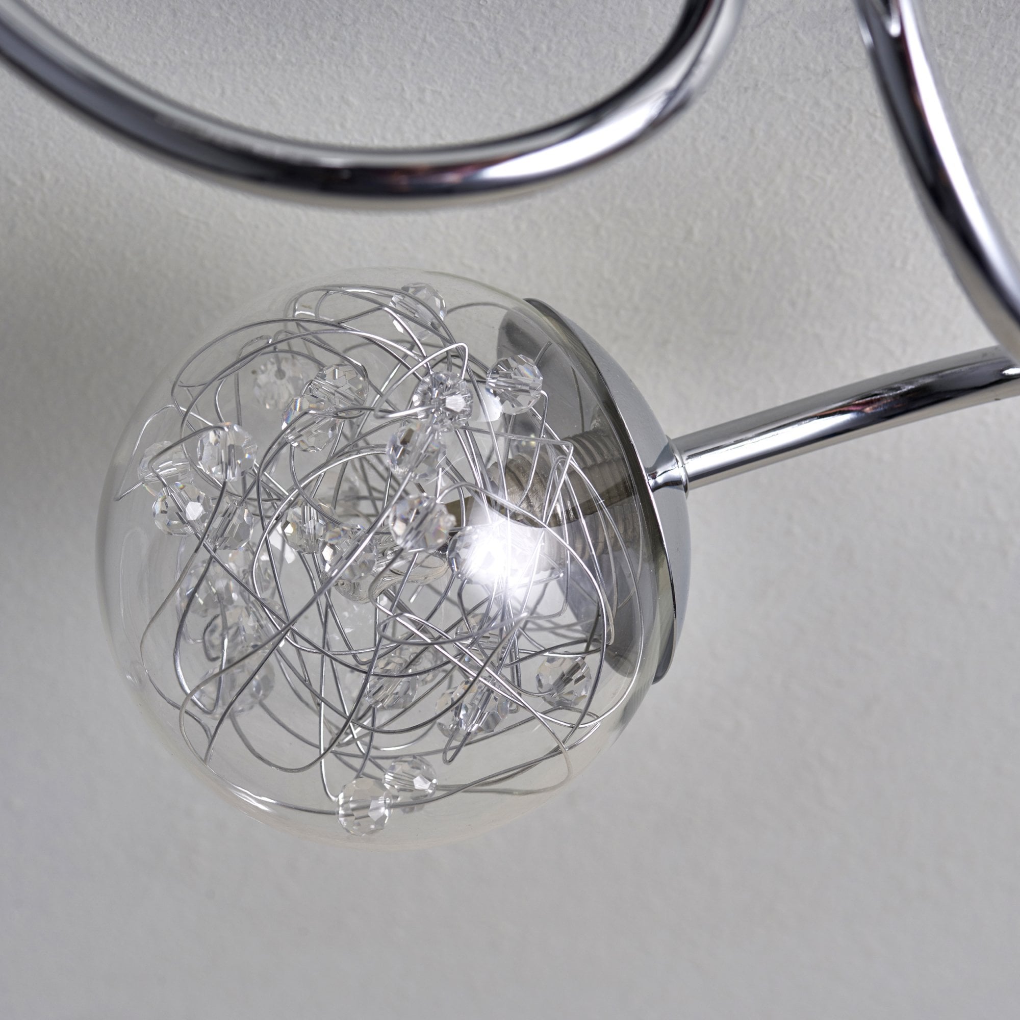 Endon Auria 3 Light Semi Flush Fitting  - Chrome Plate With Clear Glass & Chrome Wire