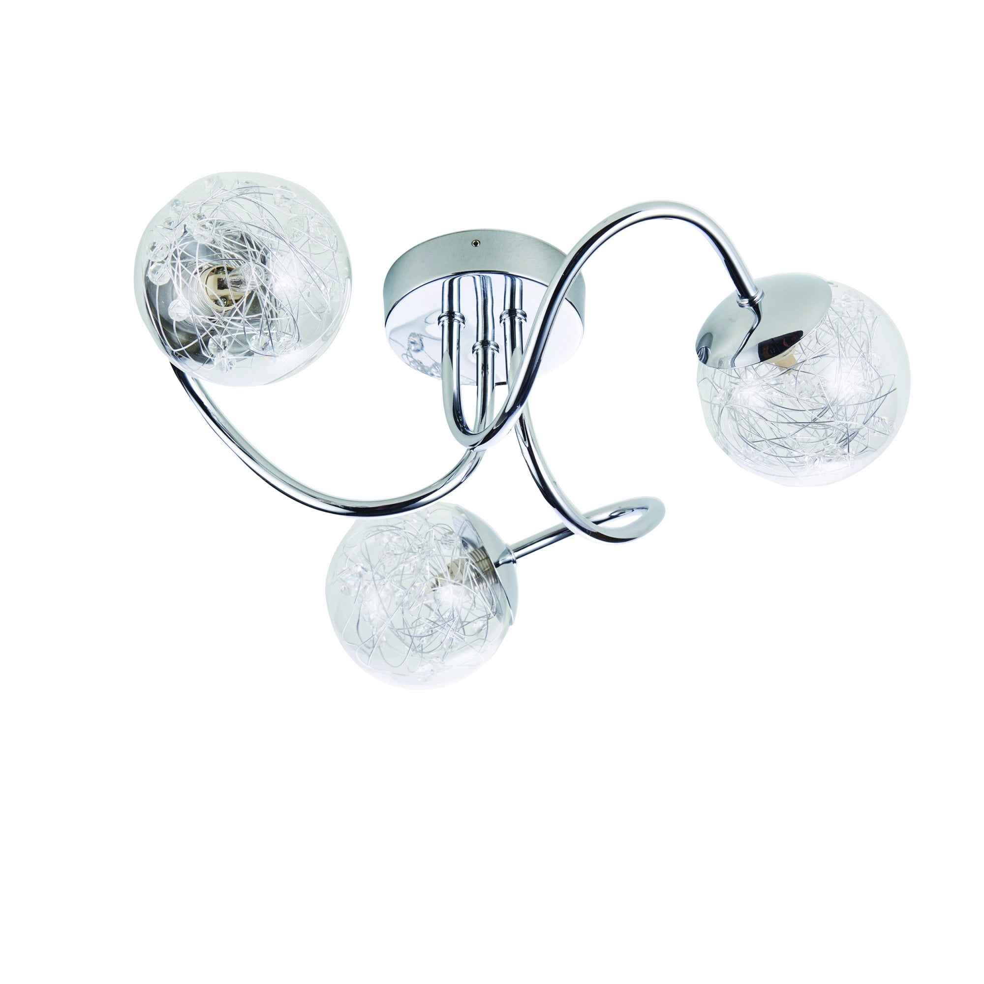 Endon Auria 3 Light Semi Flush Fitting  - Chrome Plate With Clear Glass & Chrome Wire