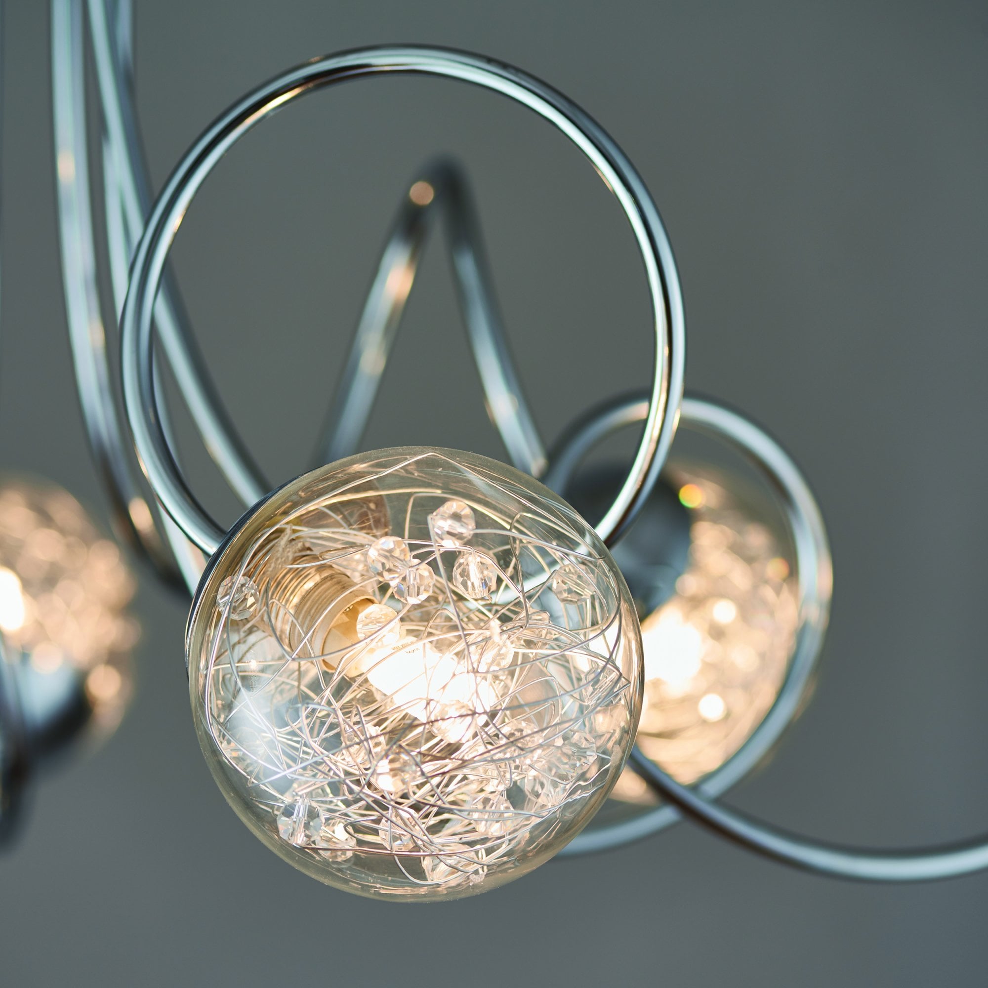 Endon Auria 6 Light Semi Flush Fitting  - Chrome Plate With Clear Glass & Chrome Wire