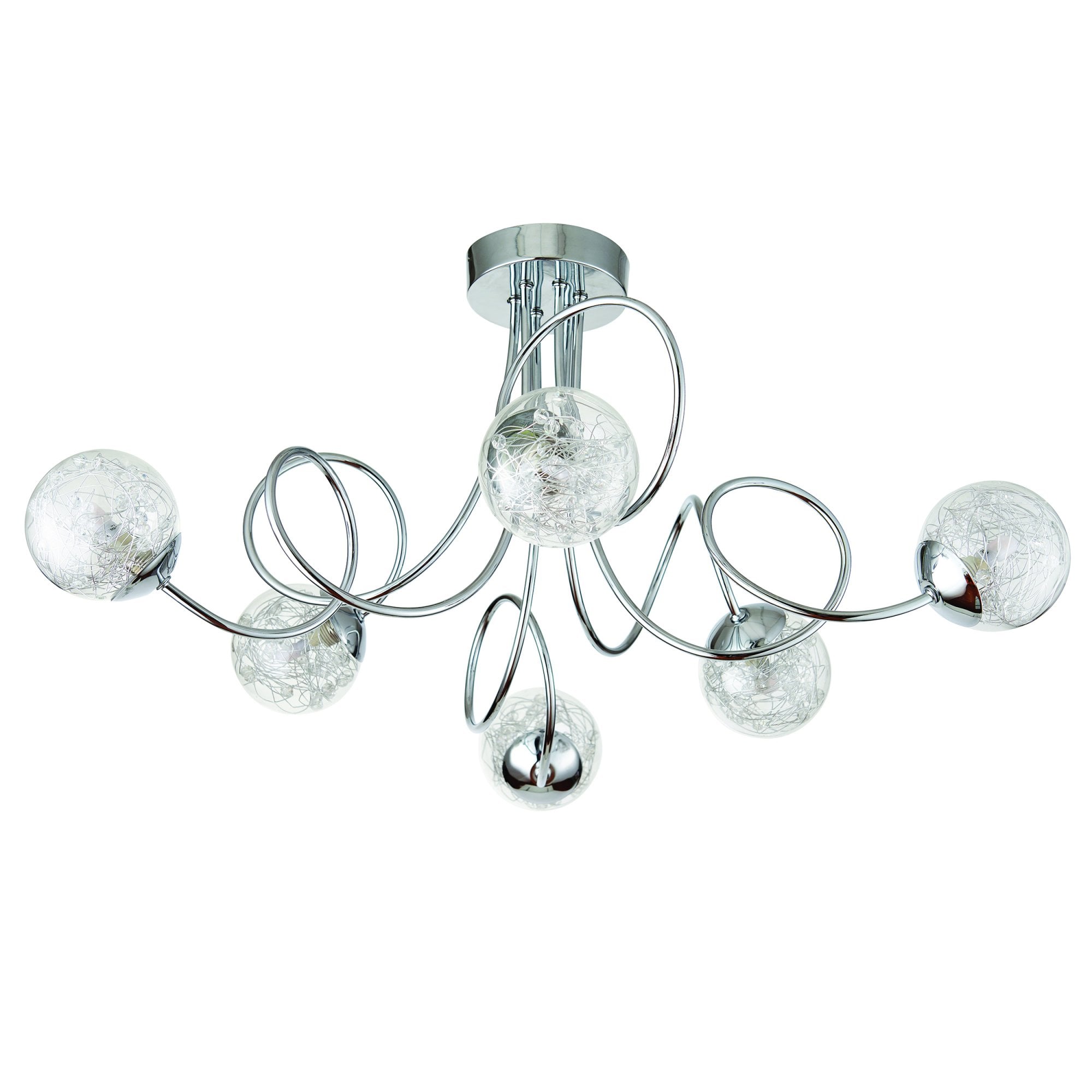 Endon Auria 6 Light Semi Flush Fitting  - Chrome Plate With Clear Glass & Chrome Wire