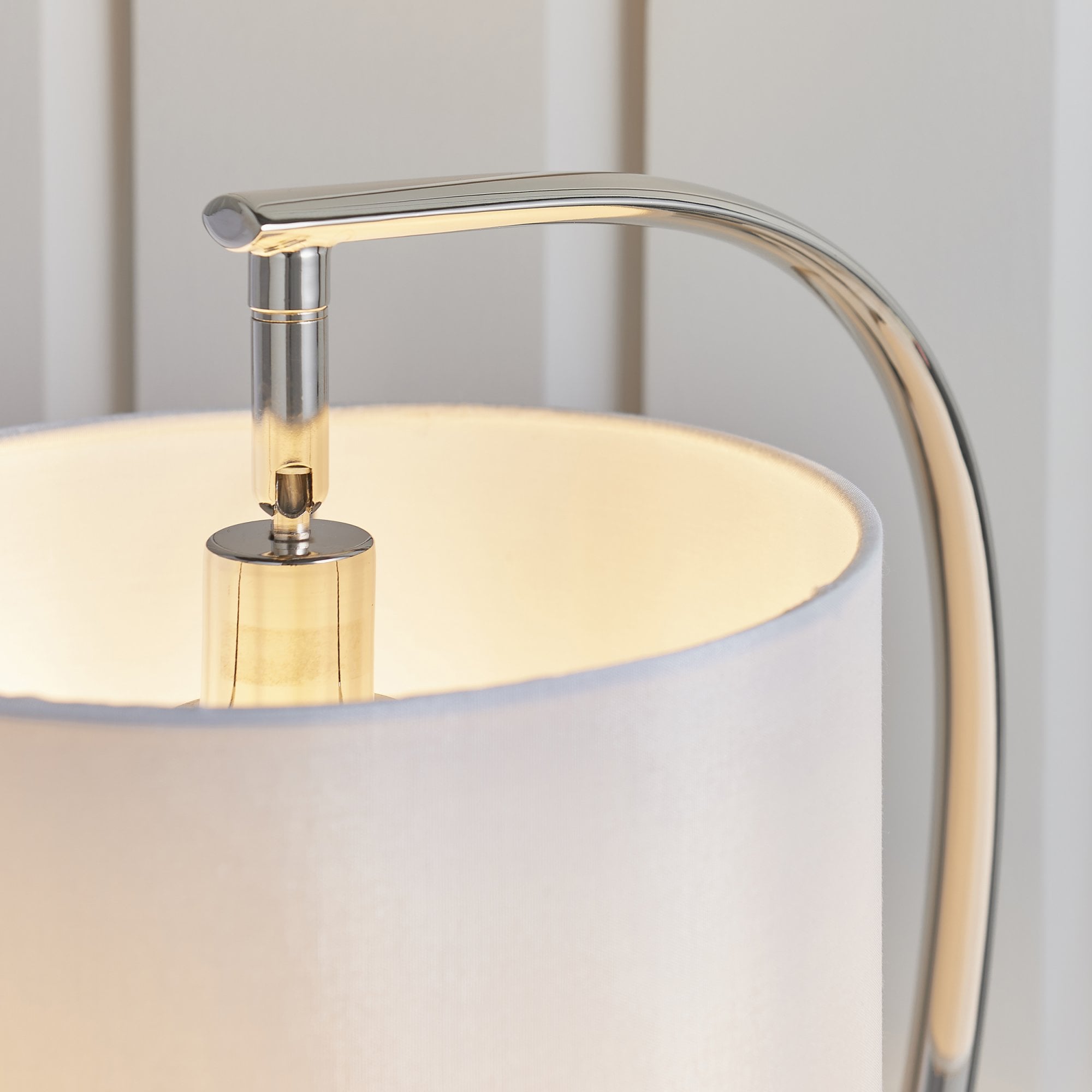 Endon Josephine Single Light Table Lamp - Bright Nickel Plate & Vintage White Fabric