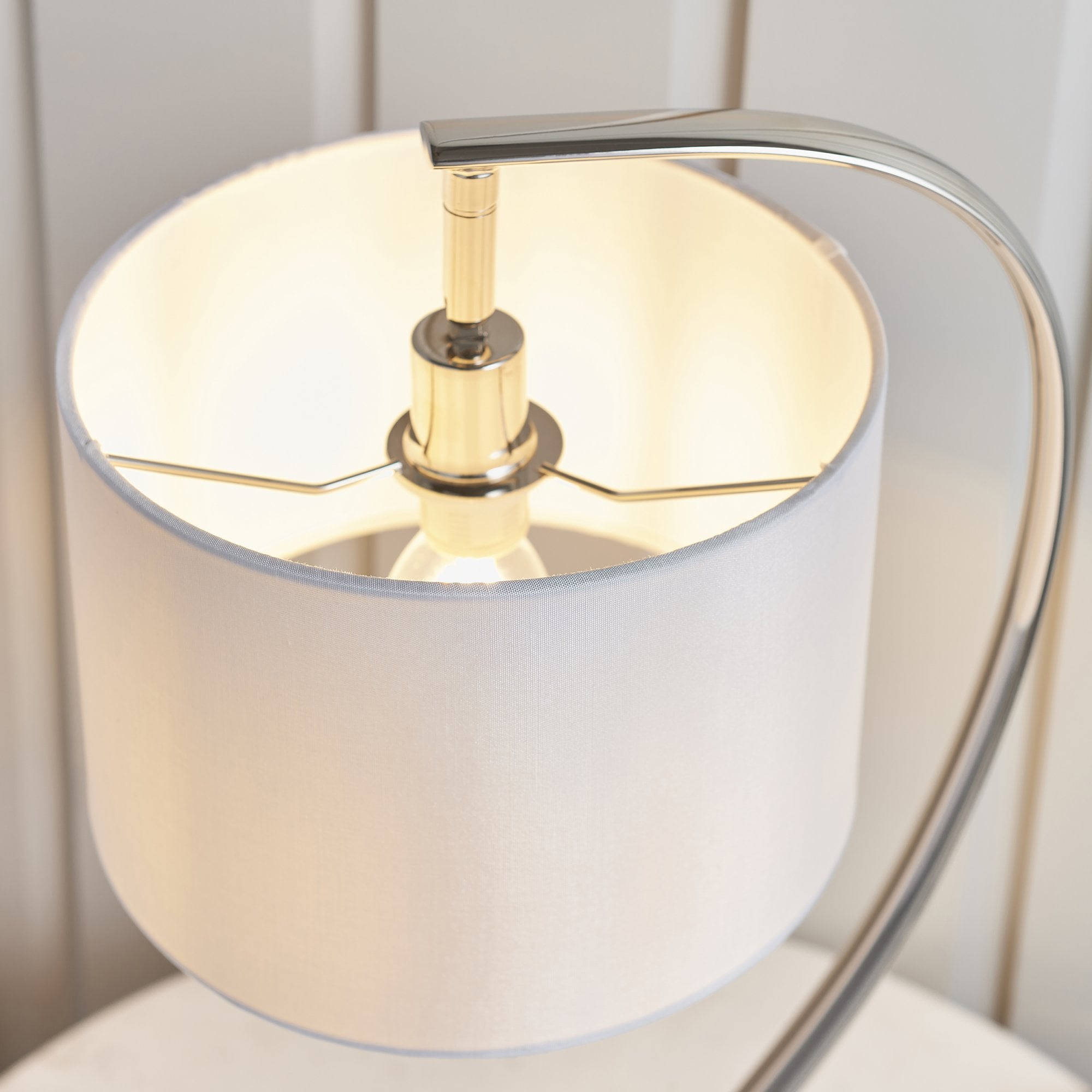 Endon Josephine Single Light Table Lamp - Bright Nickel Plate & Vintage White Fabric