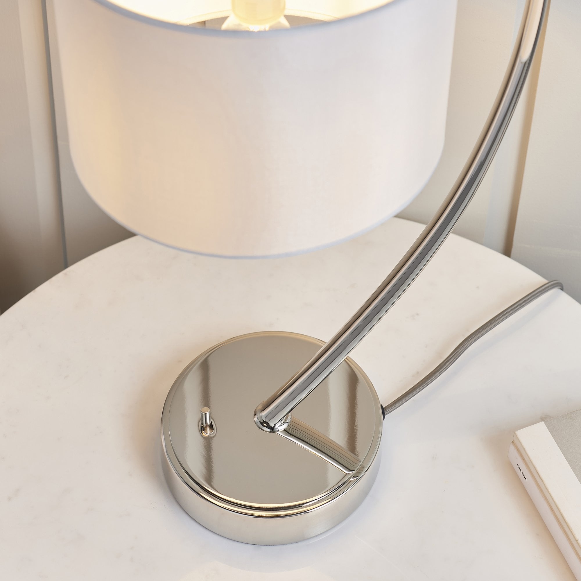 Endon Josephine Single Light Table Lamp - Bright Nickel Plate & Vintage White Fabric
