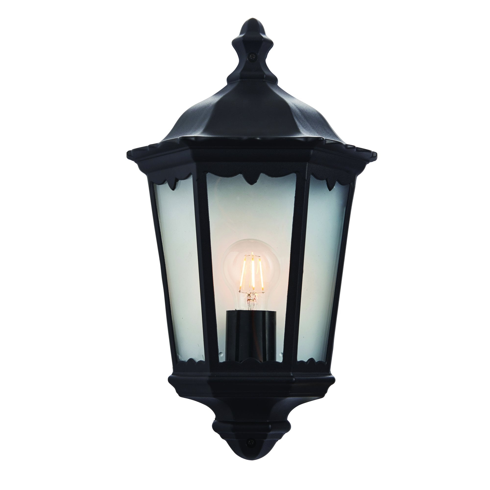 Endon Burford Single Light Wall Half Lantern  - Matt Black & Clear Glass