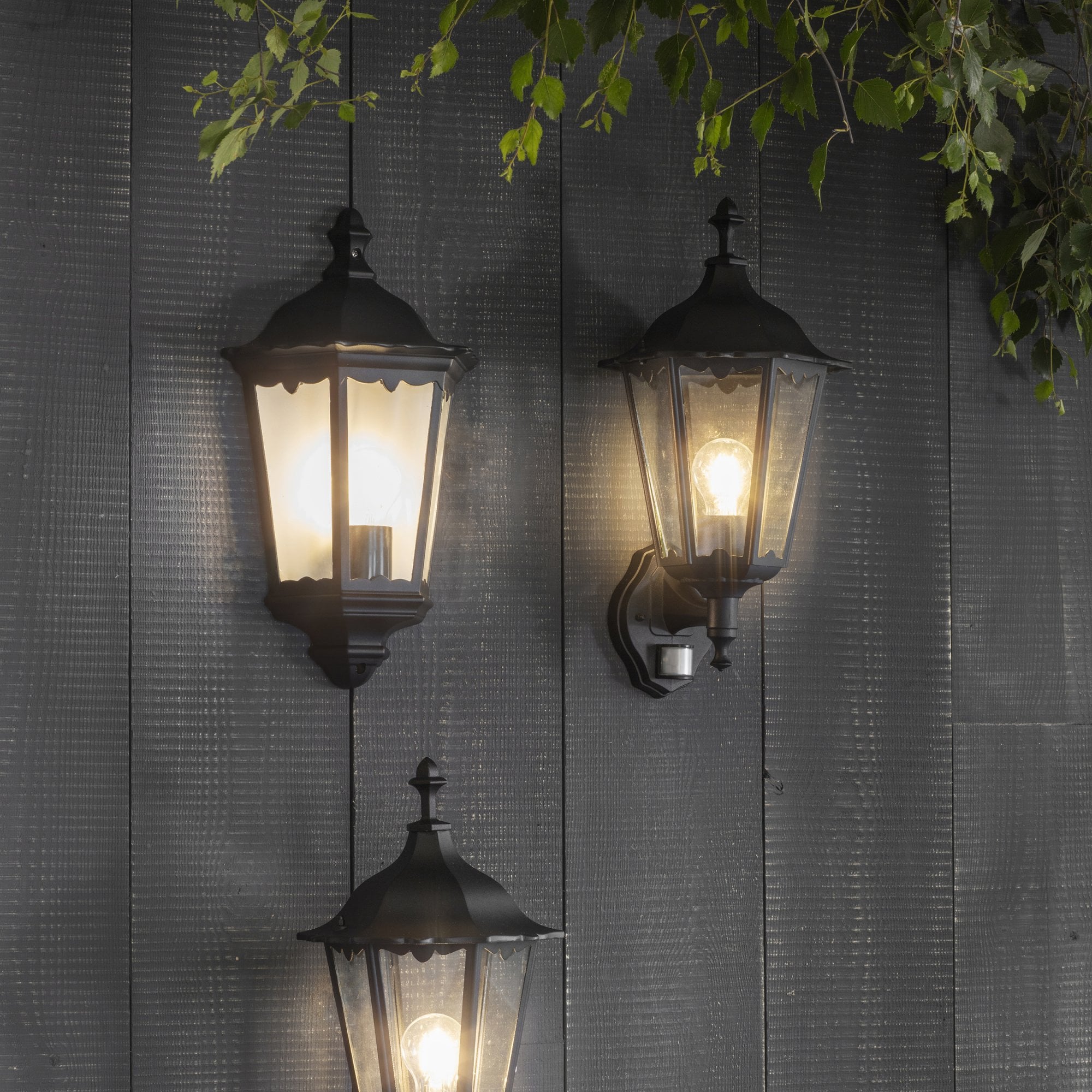 Endon Burford Single Light Wall Half Lantern  - Matt Black & Clear Glass