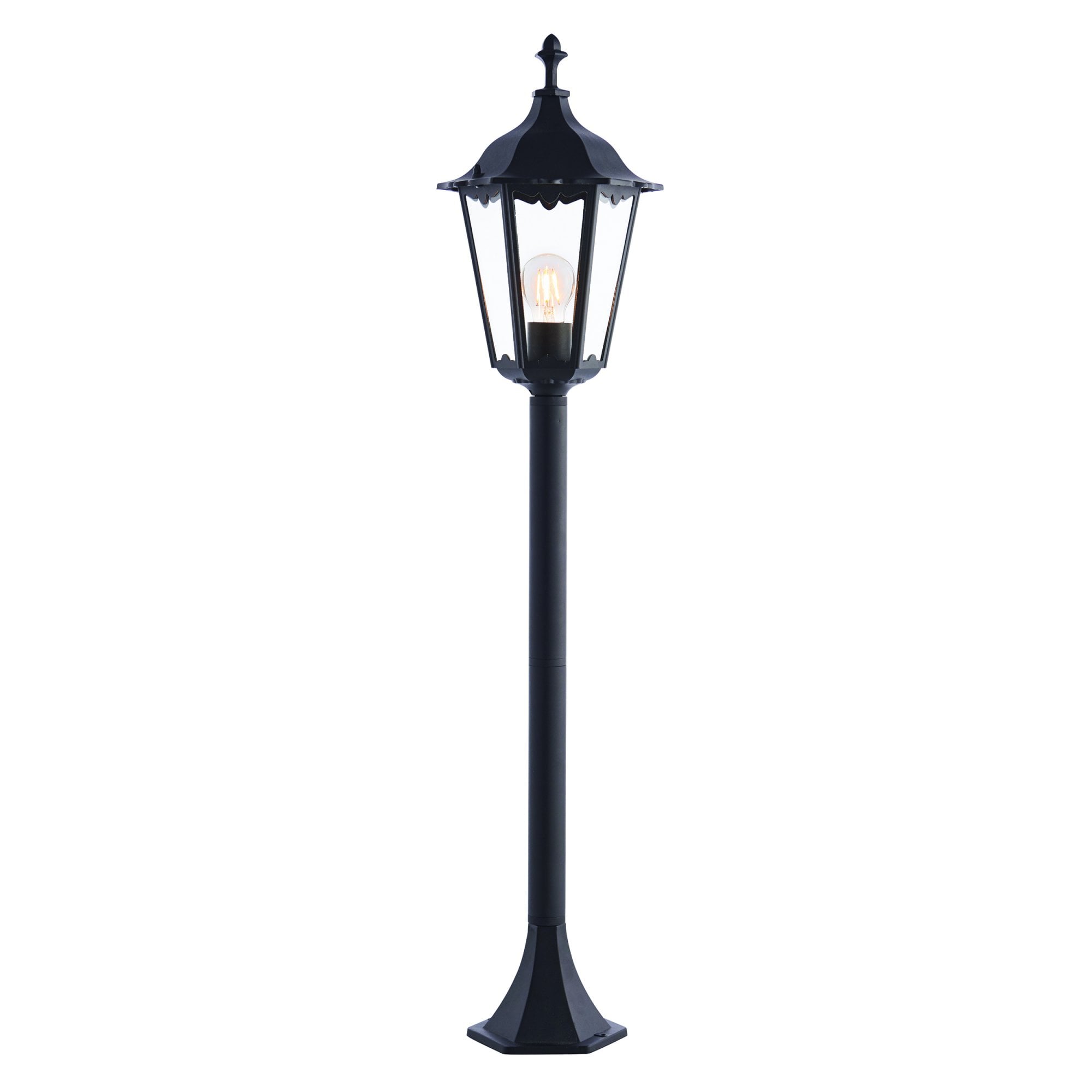Endon Burford Single Light Bollard  - Matt Black & Clear Glass