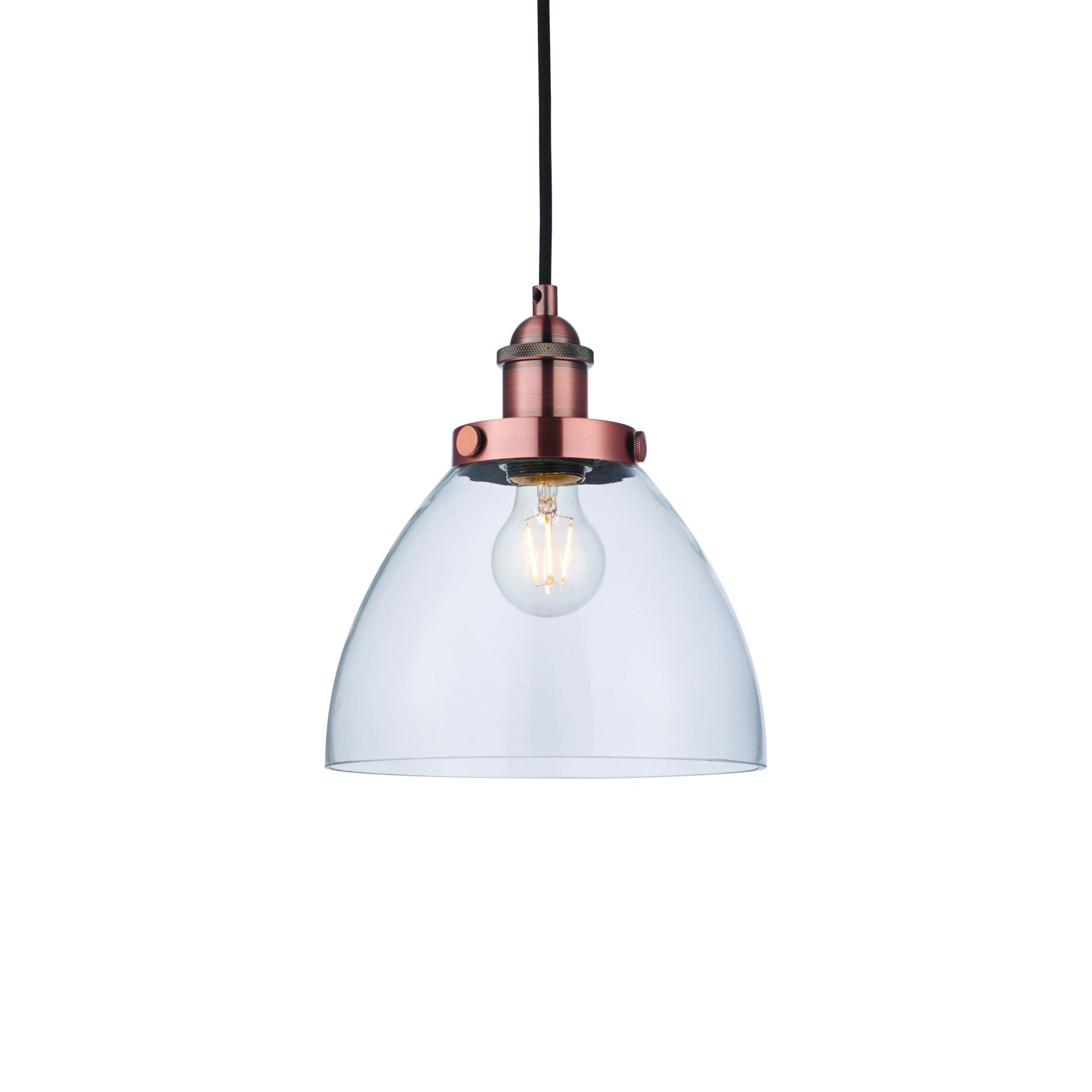 Endon Hansen Single Light Pendant  - Aged Copper Plate & Clear Glass