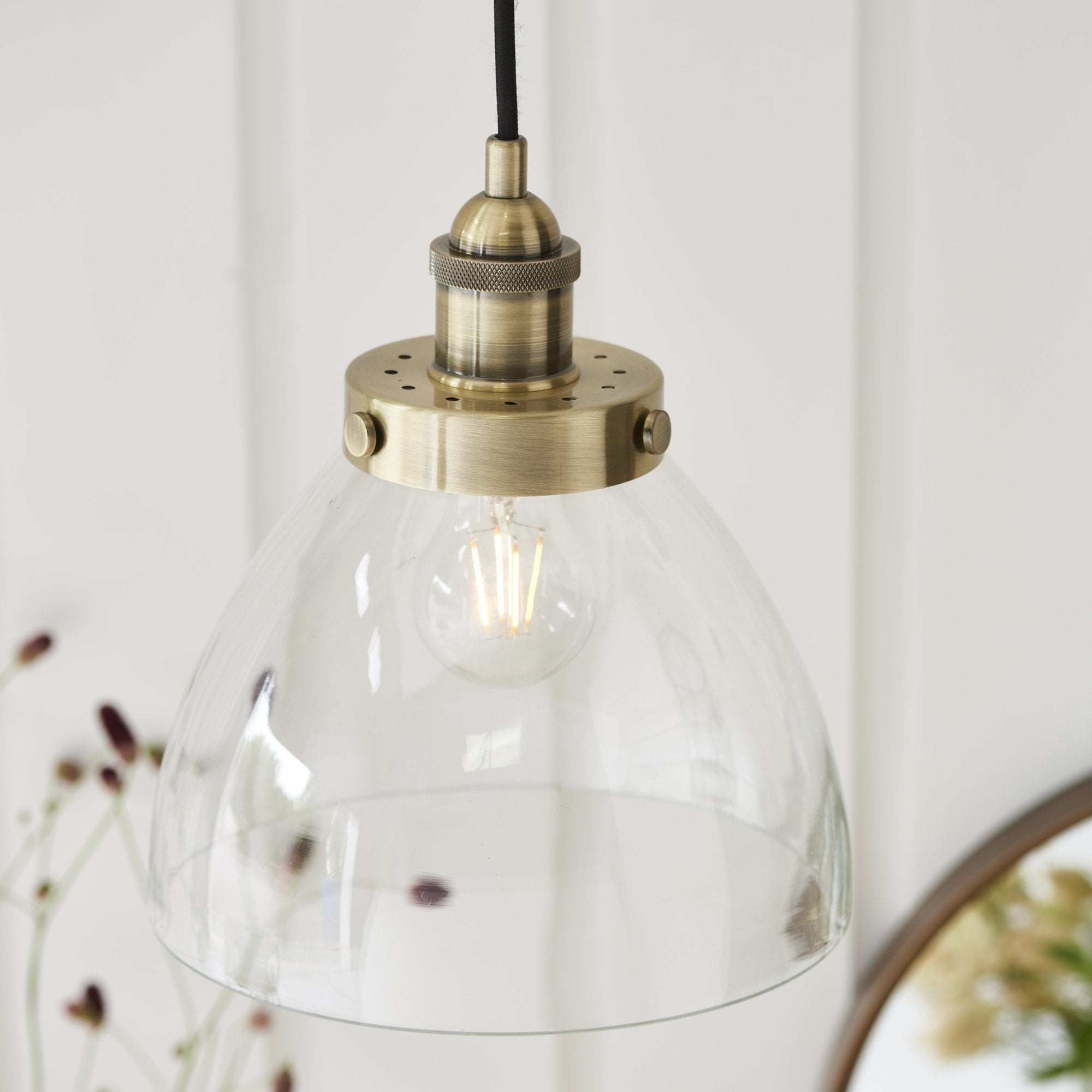 Endon Hansen Single Light Pendant - Antique Brass Plate & Clear Glass