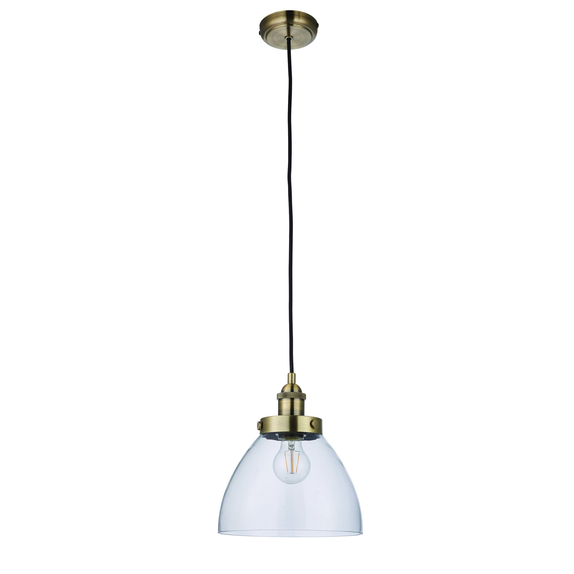 Endon Hansen Single Light Pendant - Antique Brass Plate & Clear Glass